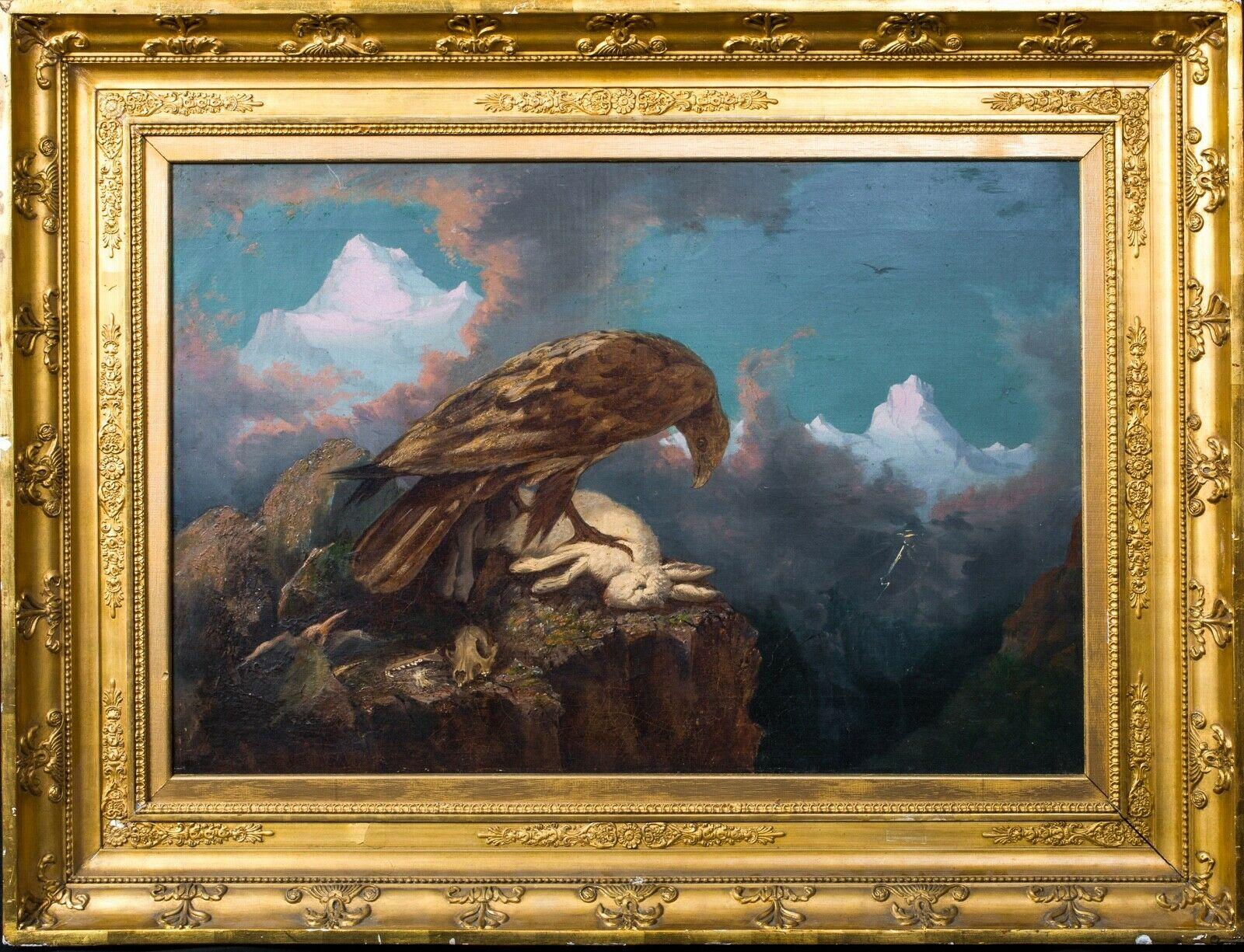 John James Audubon Portrait Painting – Adler und Hase in den Alpen, 19. Jahrhundert 