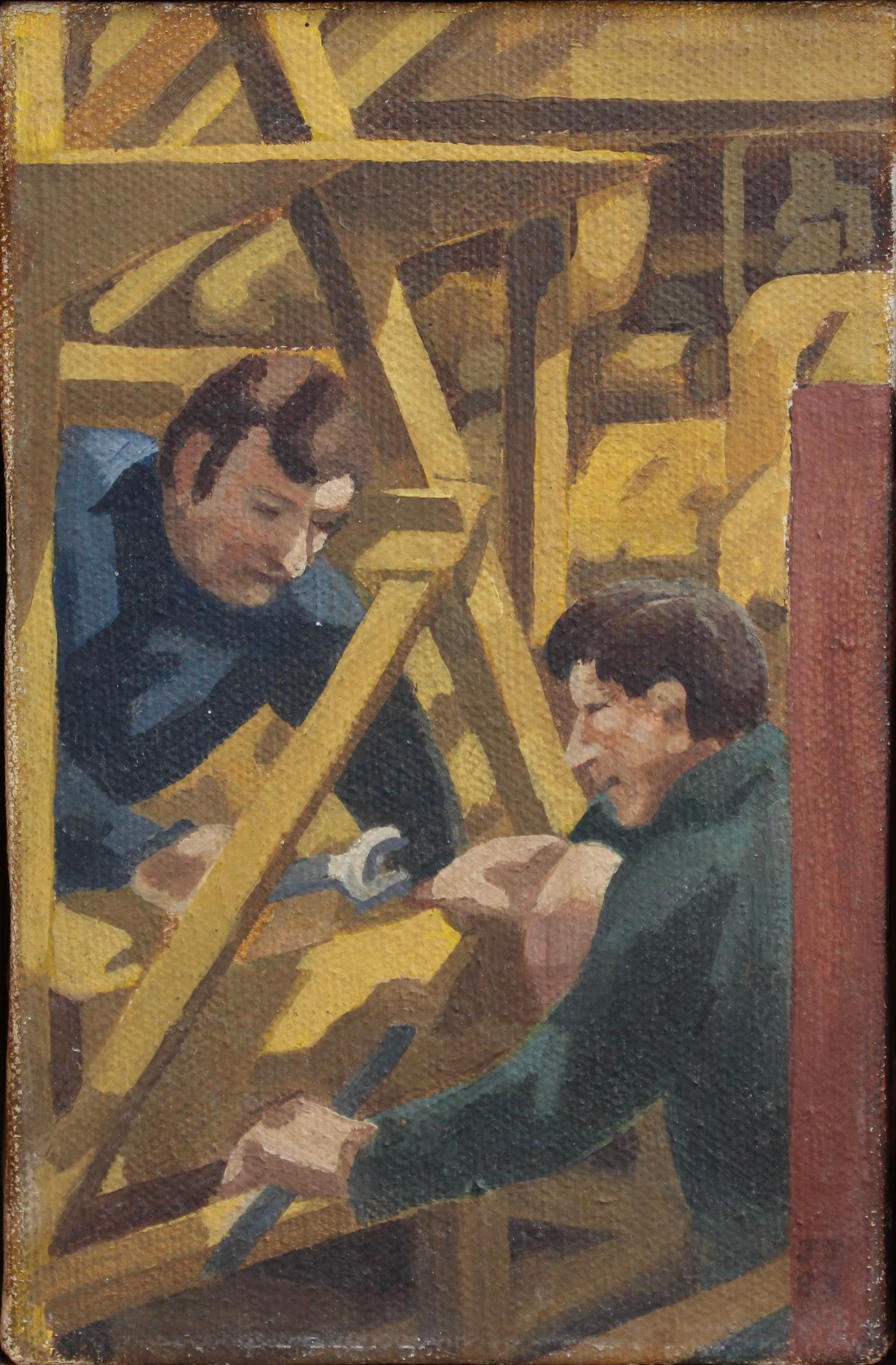John James Portrait Painting - Men Working on a Concrete Crushing Machine