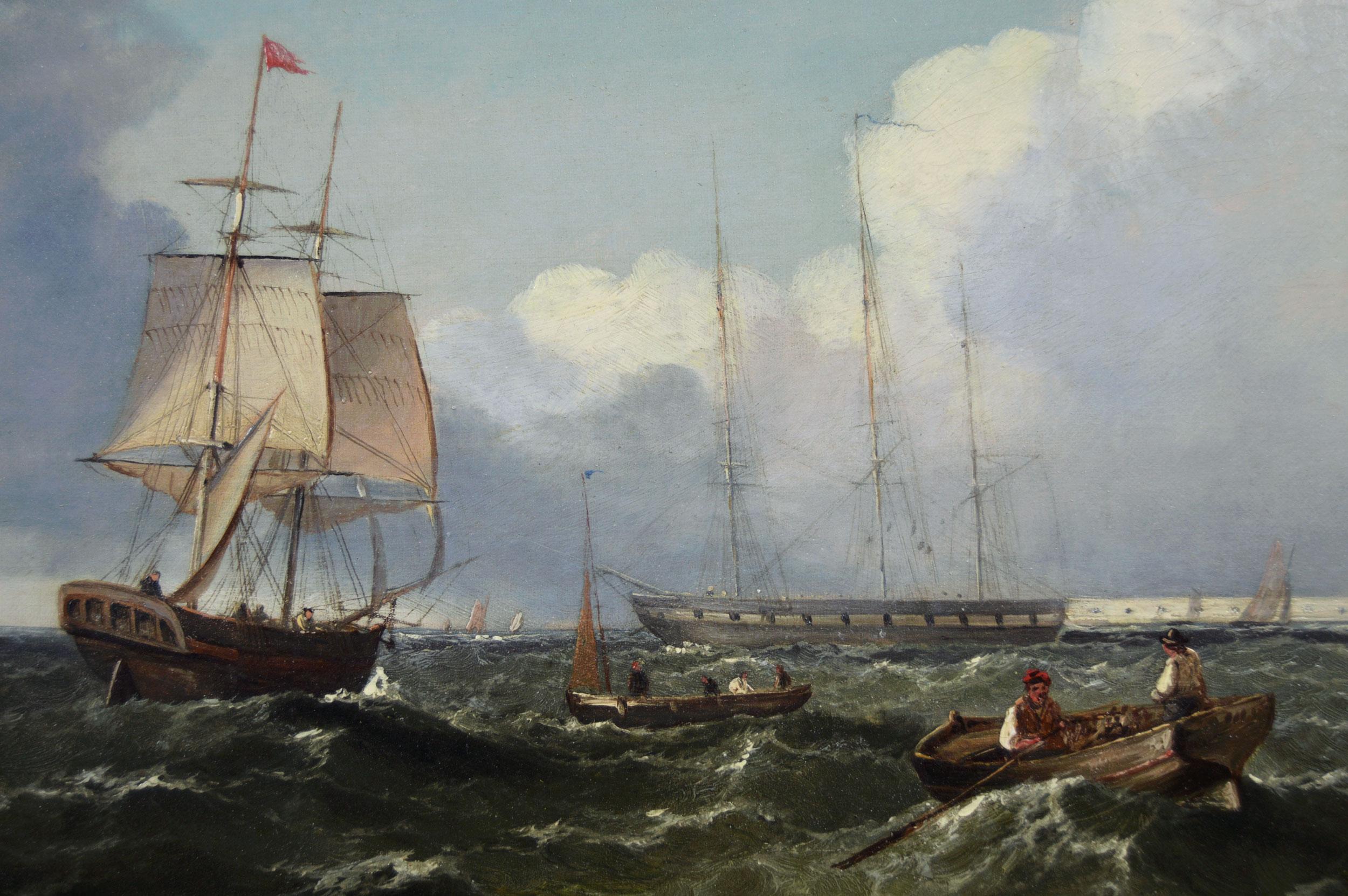 19th Century pair of marine oil paintings of ships off Scarborough & Portsmouth For Sale 2