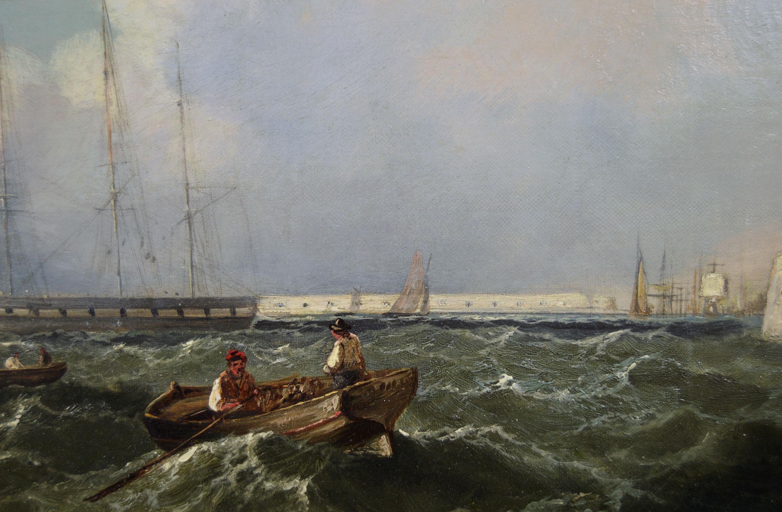 19th Century pair of marine oil paintings of ships off Scarborough & Portsmouth For Sale 3