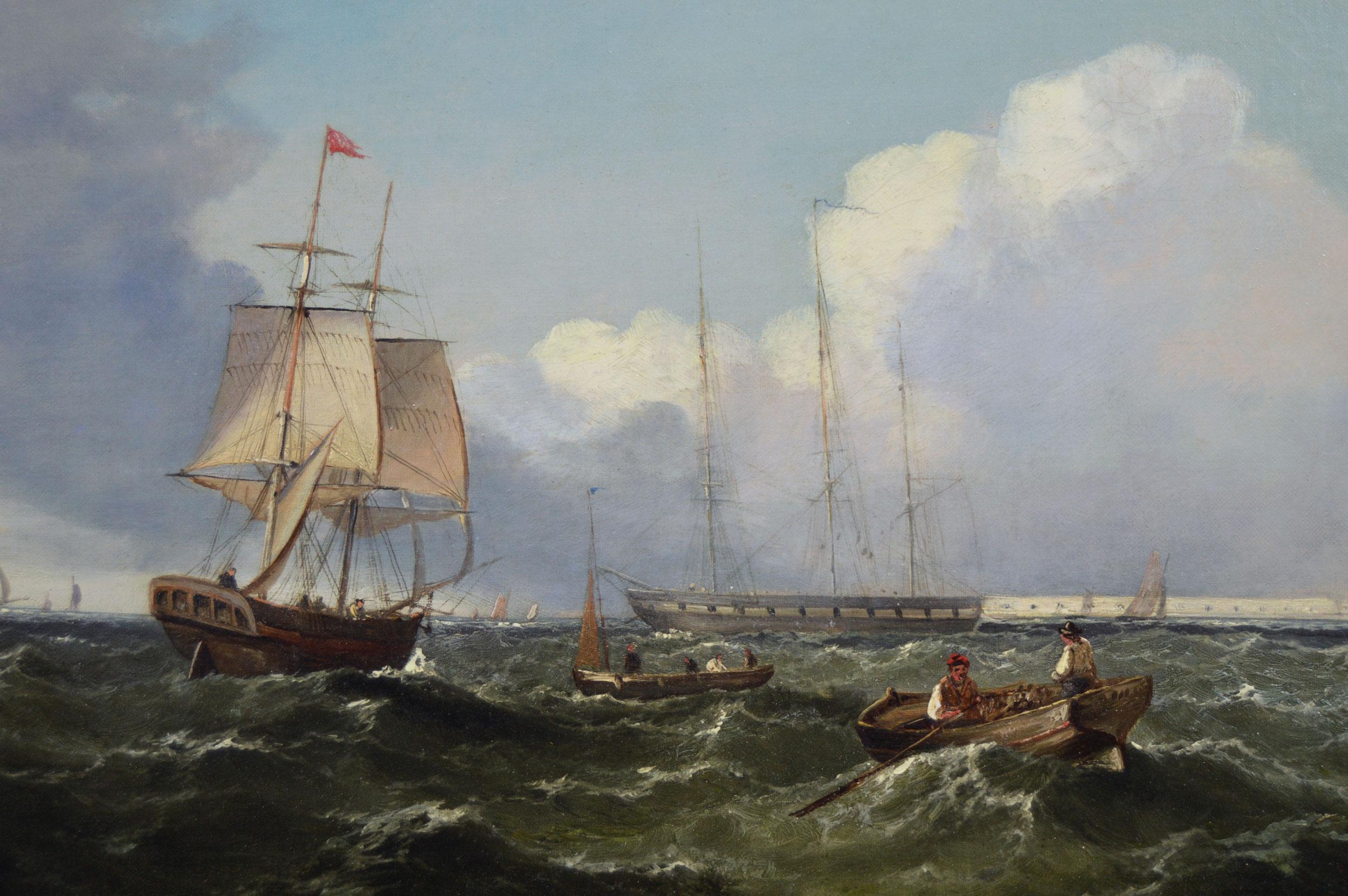 19th Century pair of marine oil paintings of ships off Scarborough & Portsmouth For Sale 1