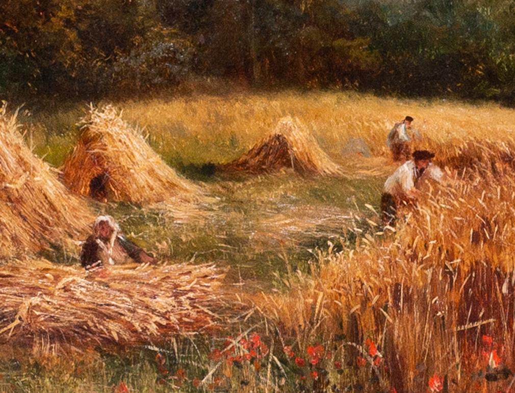 Large, British 19th Century oil painting of Harvest time - Painting by John James Wilson