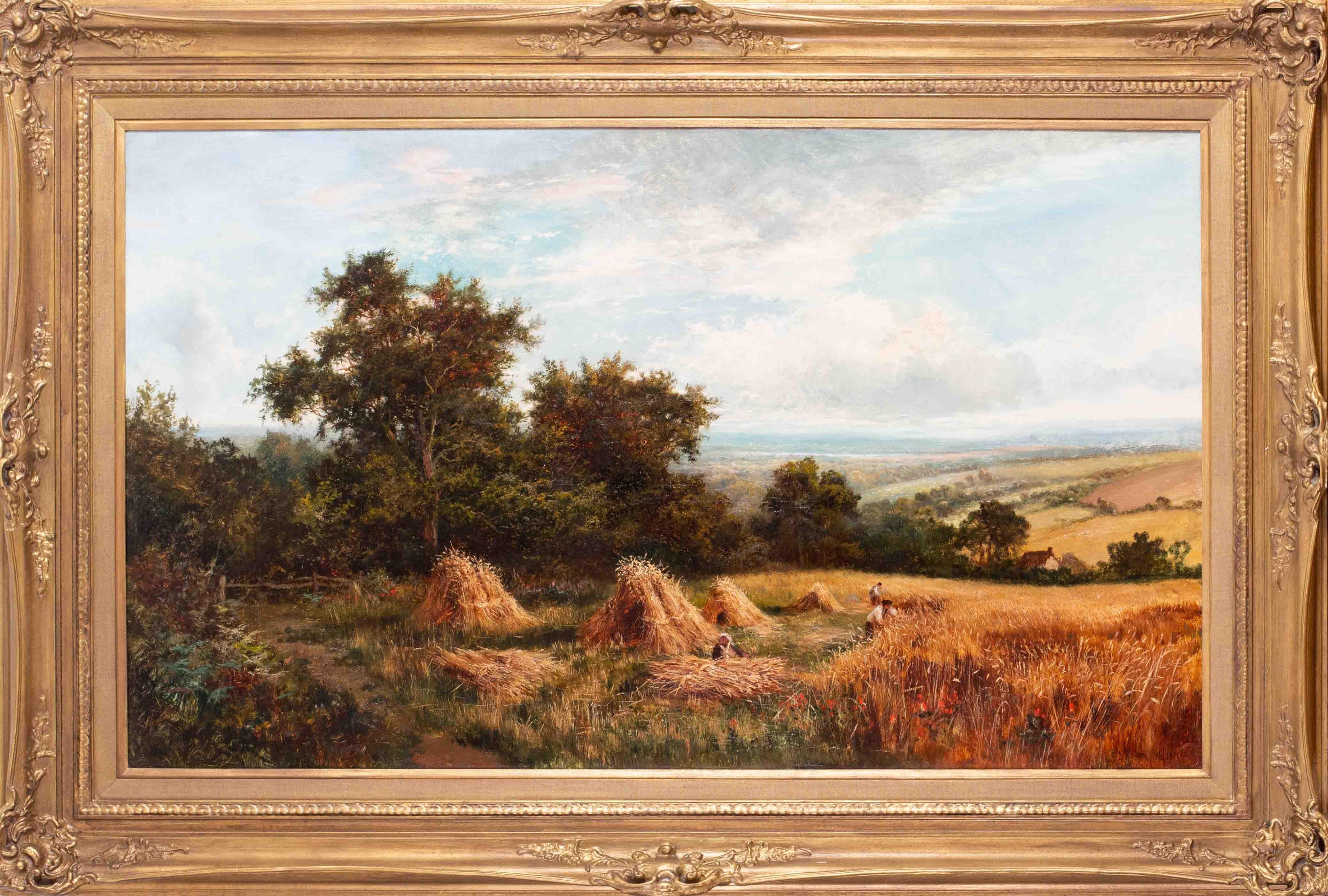 John James Wilson Landscape Painting - Large, British 19th Century oil painting of Harvest time