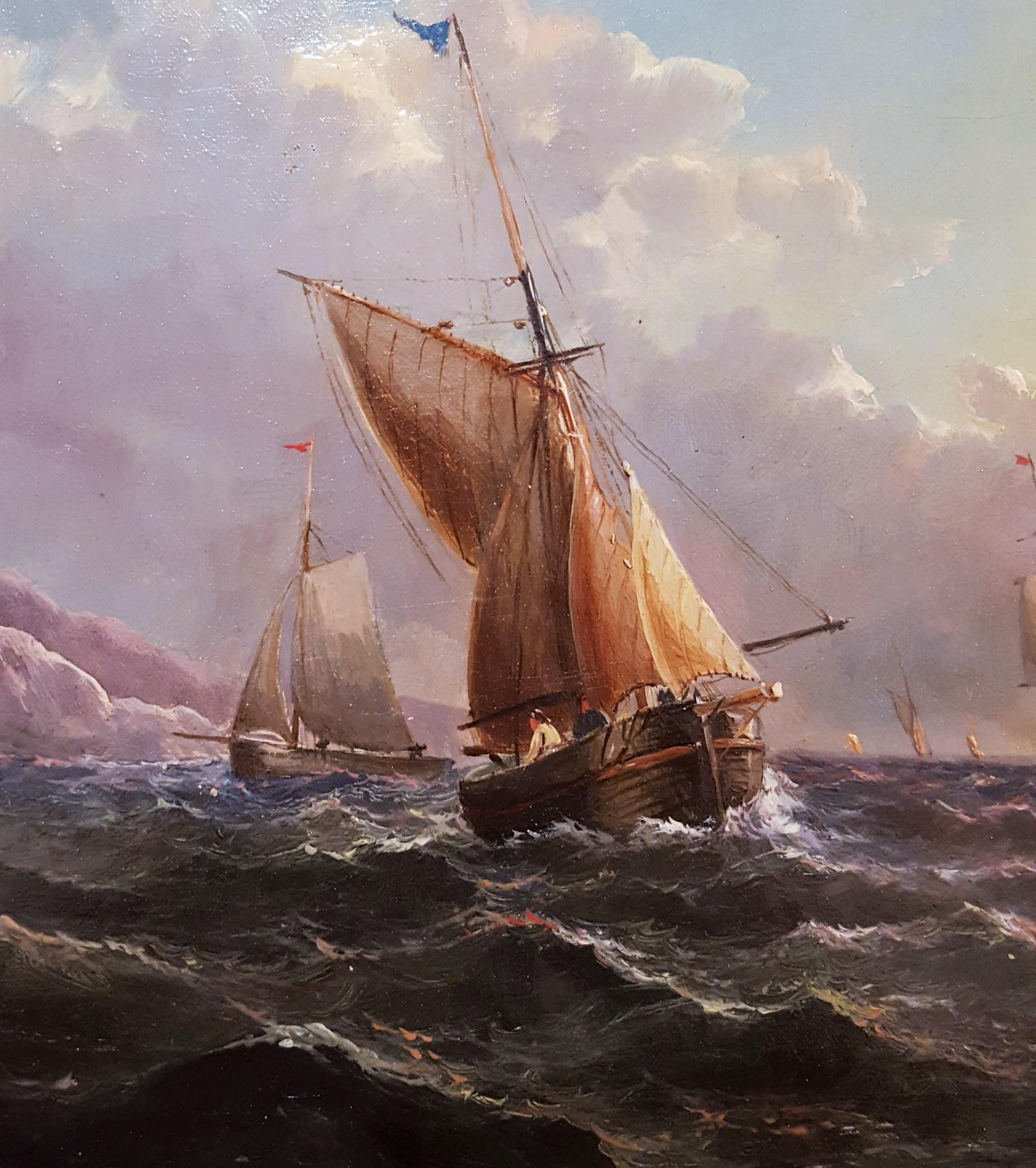 Sailing Ships at Sunset off Dover Coast, UK 2