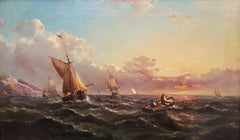 Segelschiffe am Sonnenuntergang vor der Doverküste:: Großbritannien