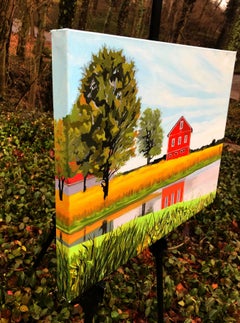 Red Barn Reflections, Original Painting