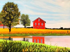Red Barn Reflections, Original Painting