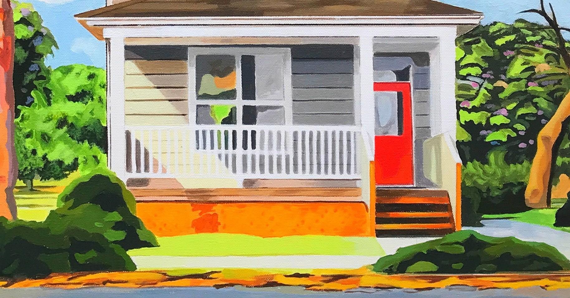 Casa con porta rossa, dipinto originale - Interior Painting Grigio di John Jaster