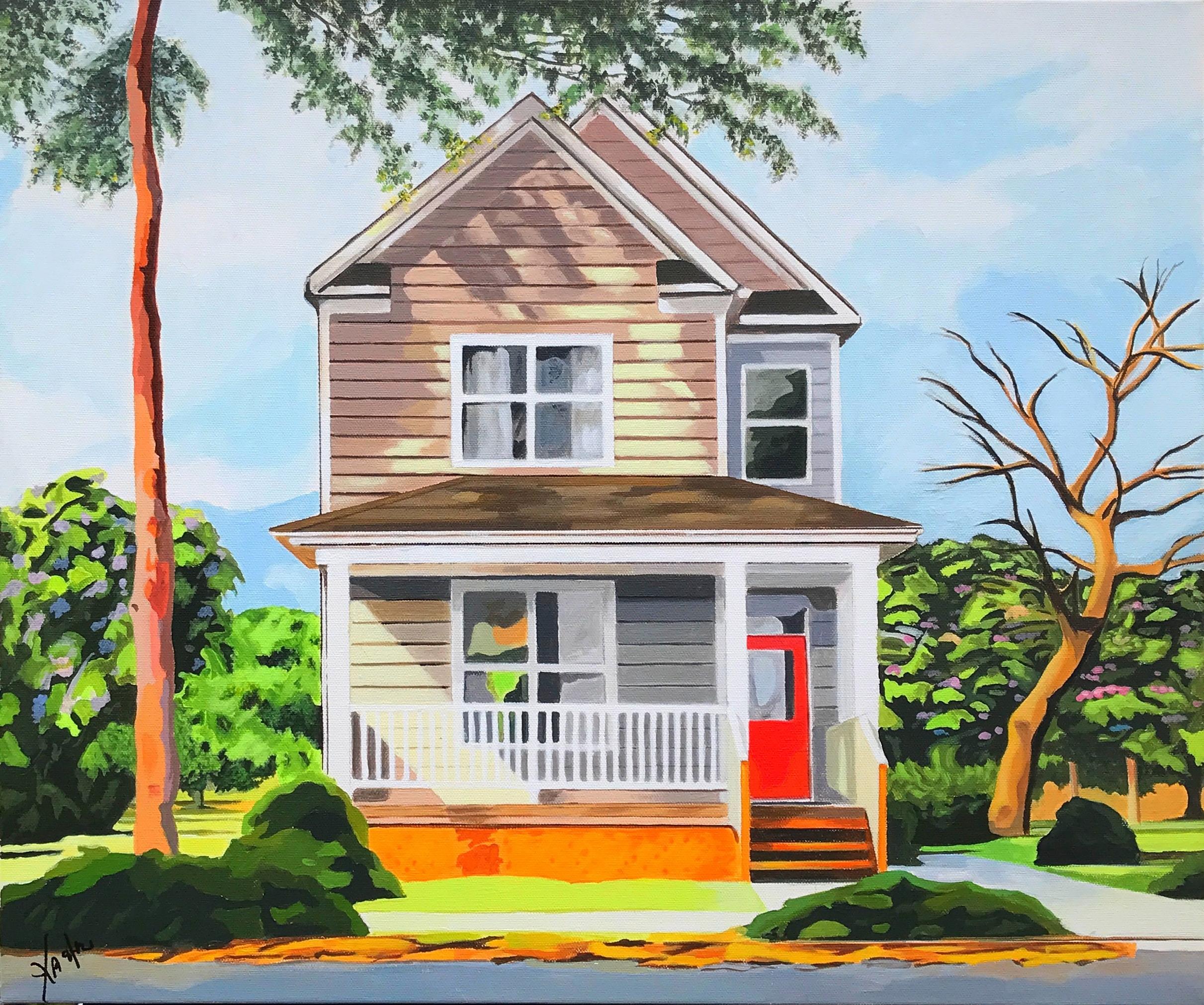 House With Red Door, Original Painting