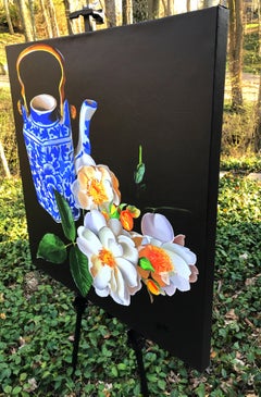 Blue Teapot and Roses, Original Painting