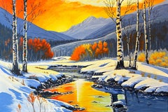 John Jaster - A Winter Sunset, Original Painting A Winter Sunset, Original Painting