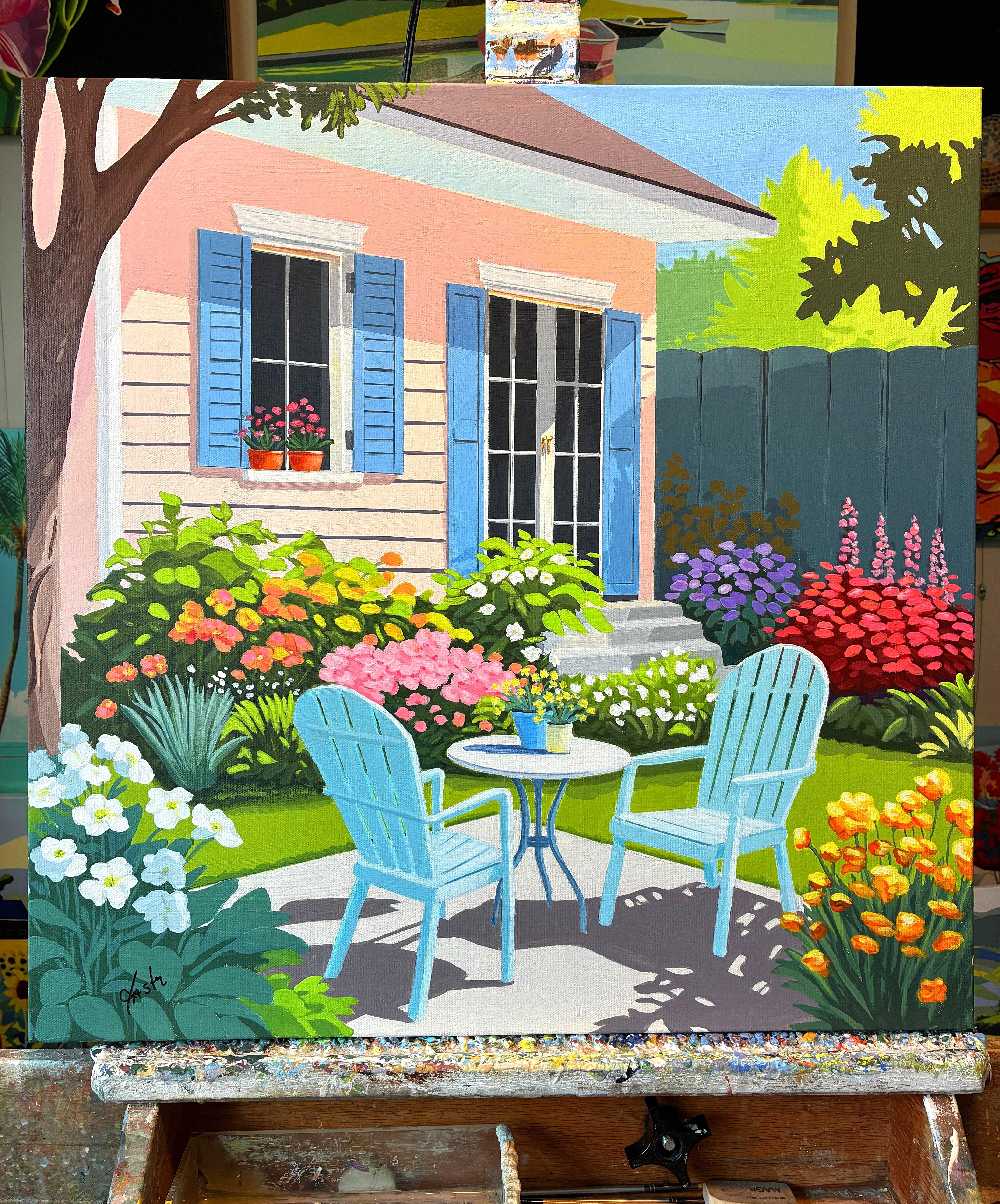 Nascondiglio in giardino, dipinto originale - Painting Pop Art di John Jaster