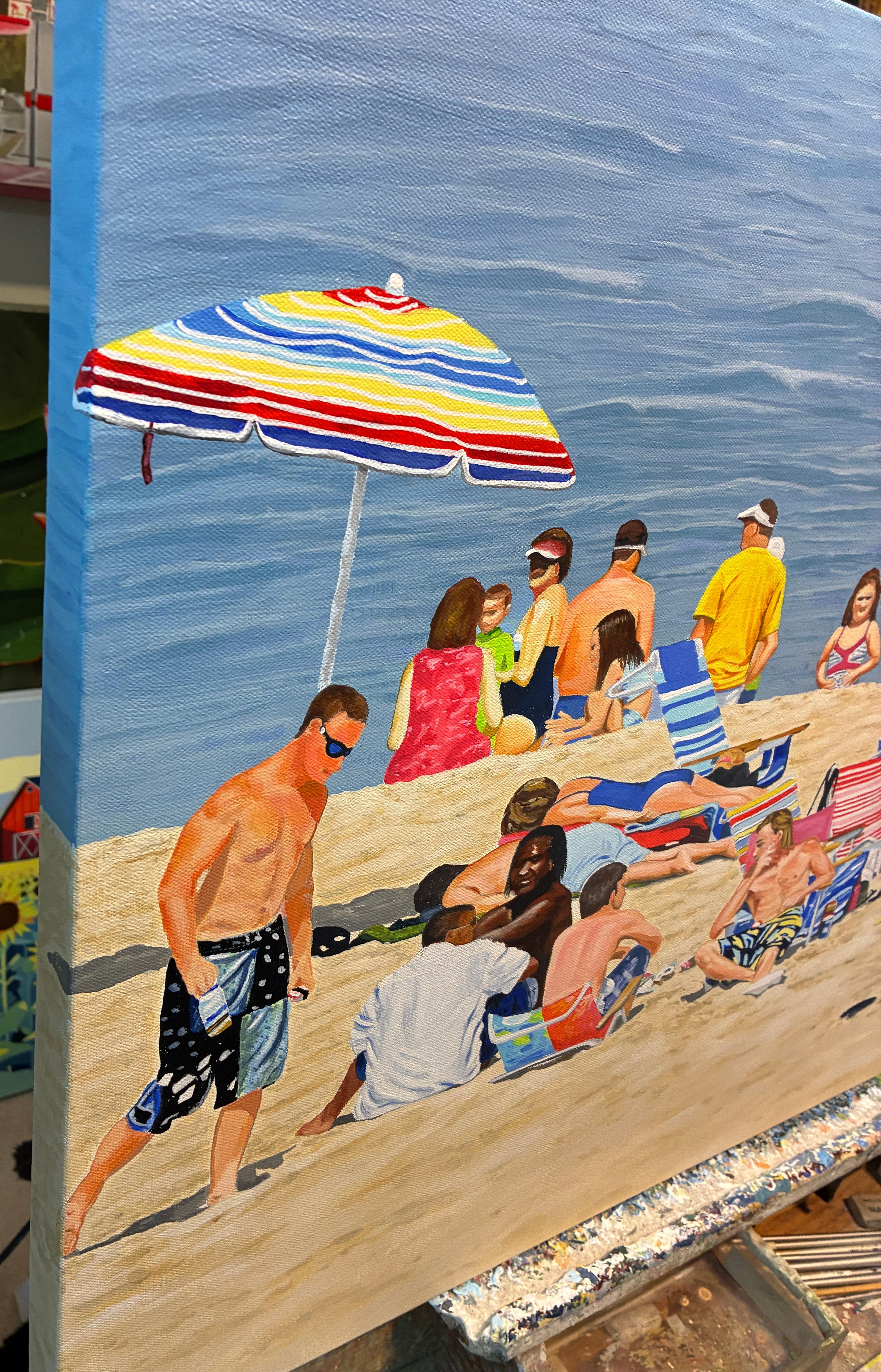 Beach Party, Original Painting - Brown Portrait Painting by John Jaster