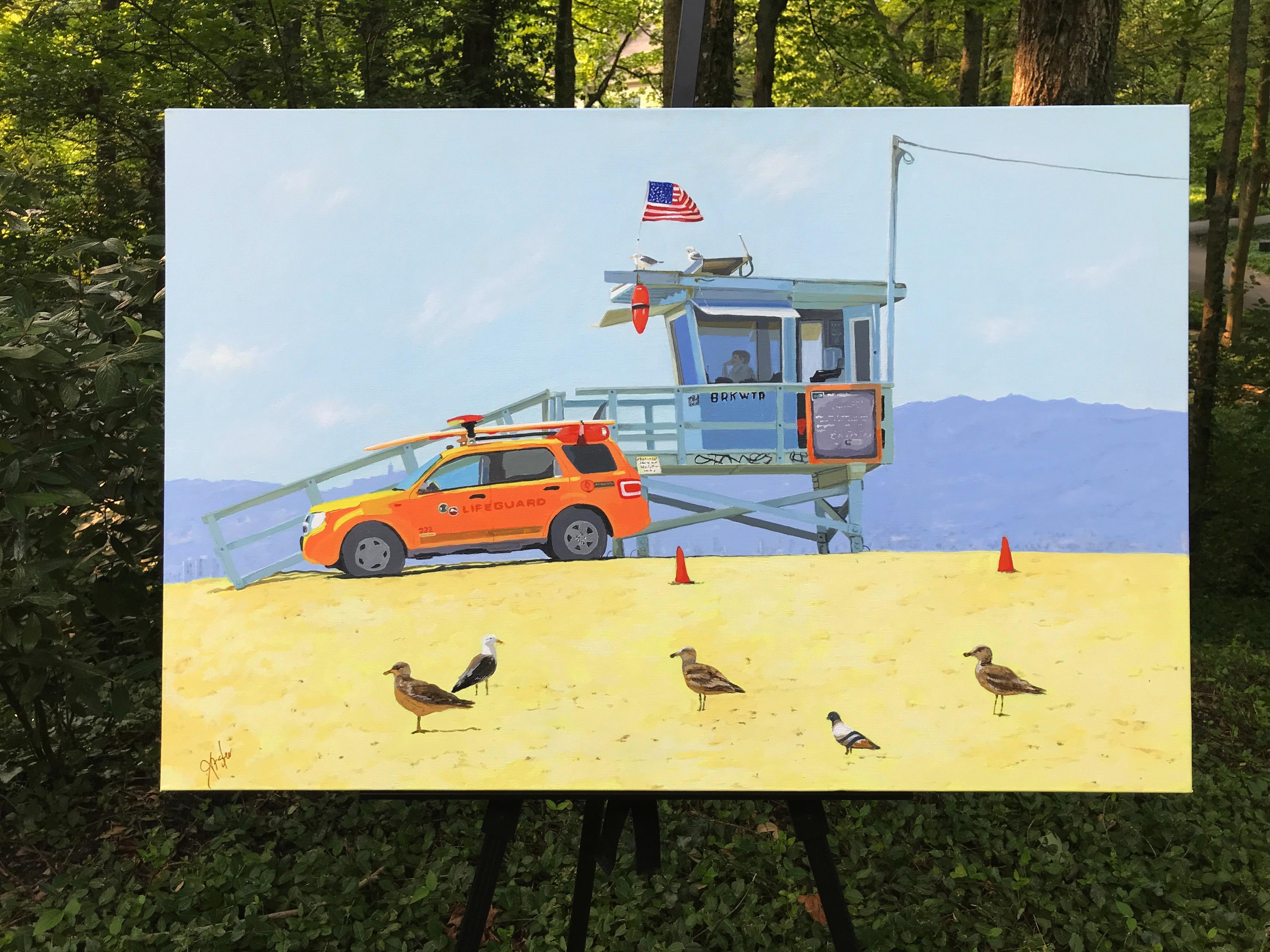 Patrol de plage, peinture d'origine - Réalisme américain Painting par John Jaster