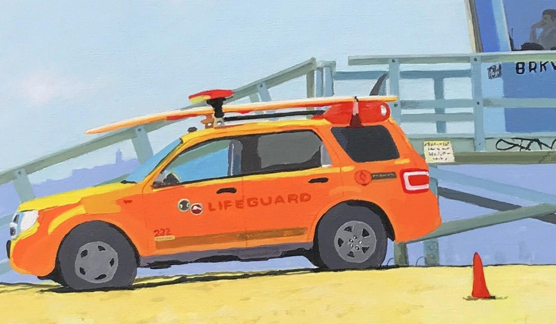 Patrol de plage, peinture d'origine - Gris Animal Painting par John Jaster