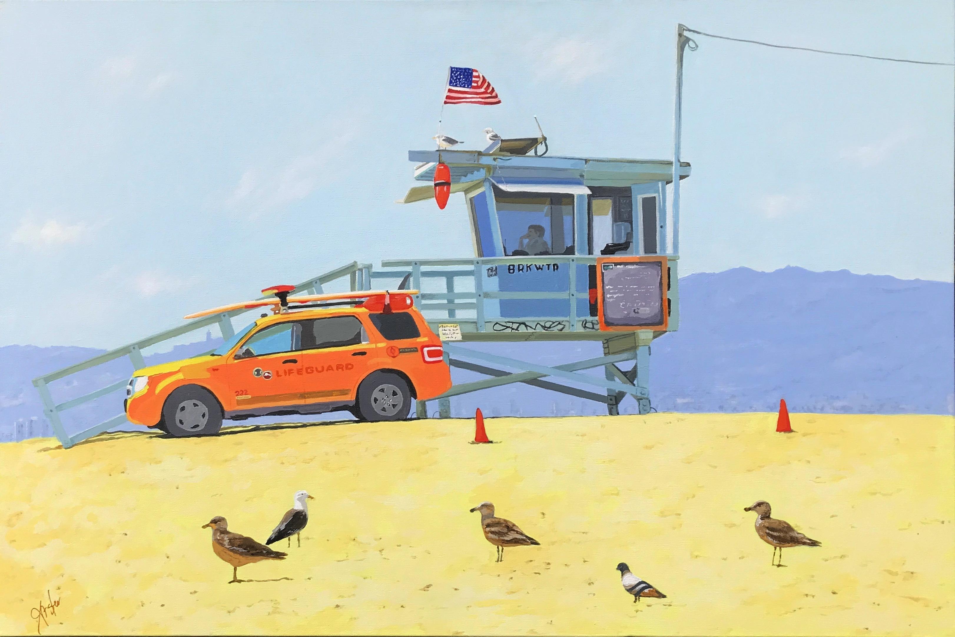 Animal Painting John Jaster - Patrol de plage, peinture d'origine