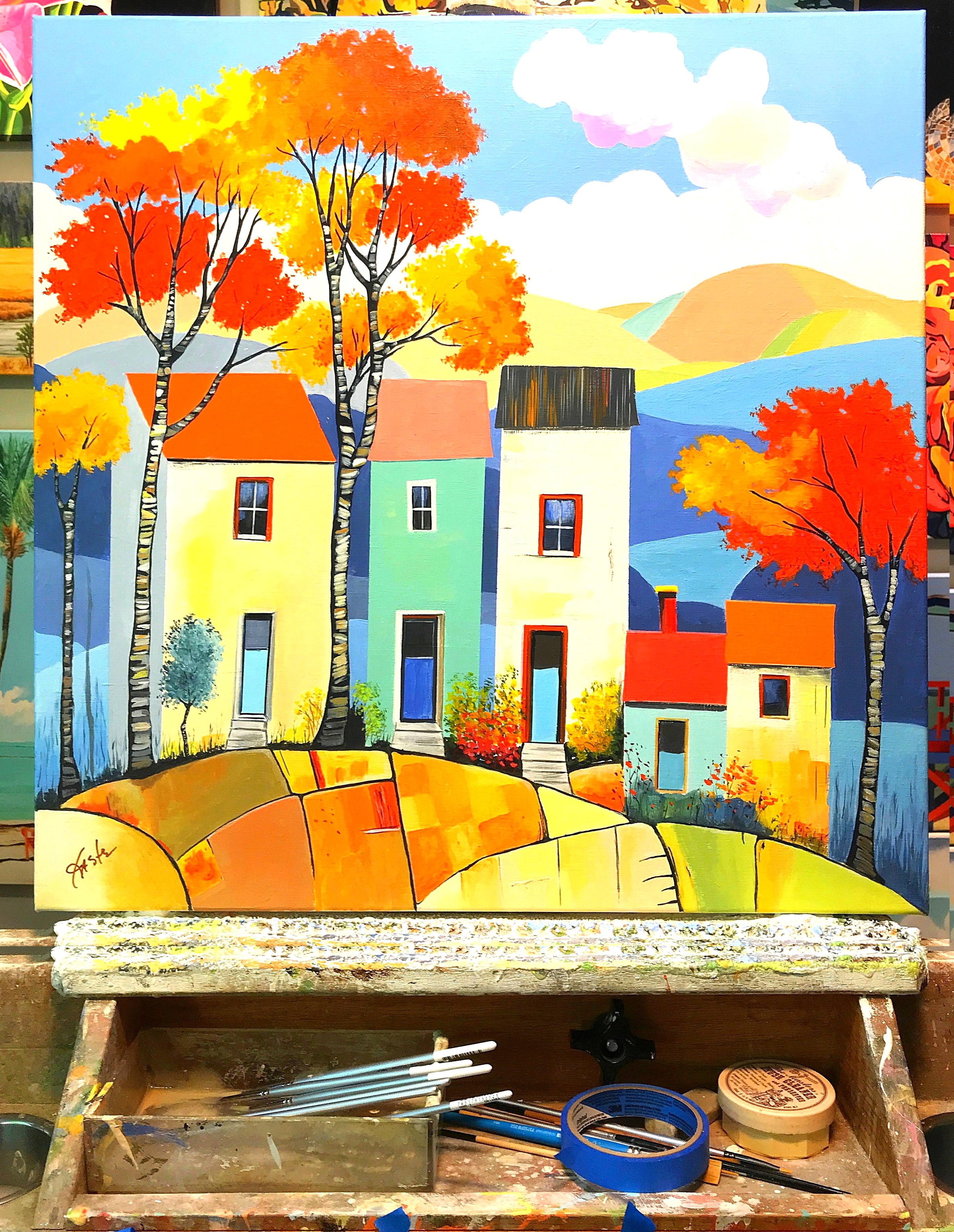 Giornata nuvolosa nel quartiere, Pittura originale - Painting Pop Art di John Jaster