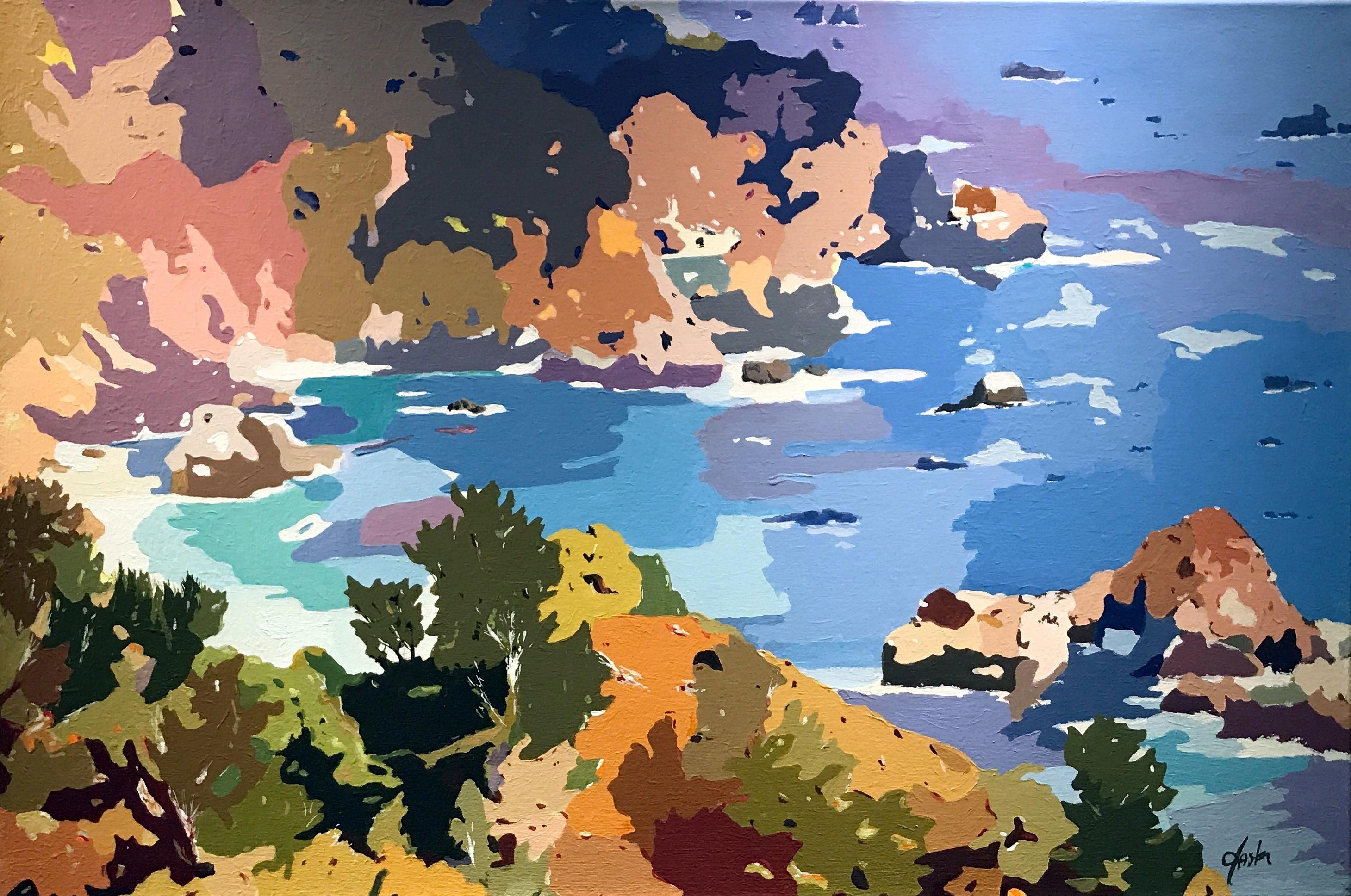 John Jaster Landscape Painting - Coastal Impressions - The Cove, Original Painting