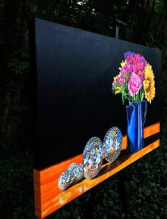 Coffee Pot with Glass Balls and Flowers, Original Painting