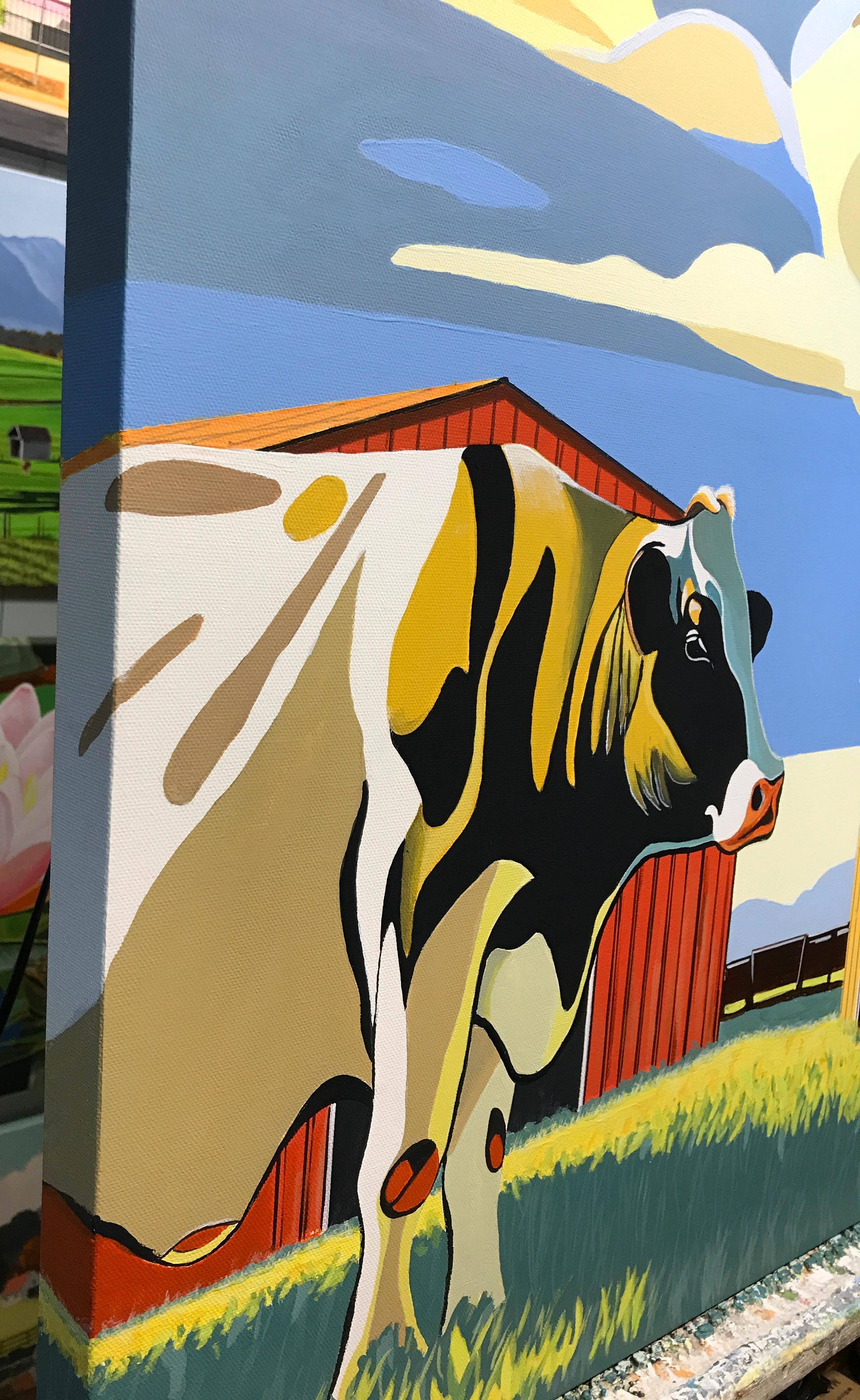 Counting Cows, peinture originale - Painting de John Jaster