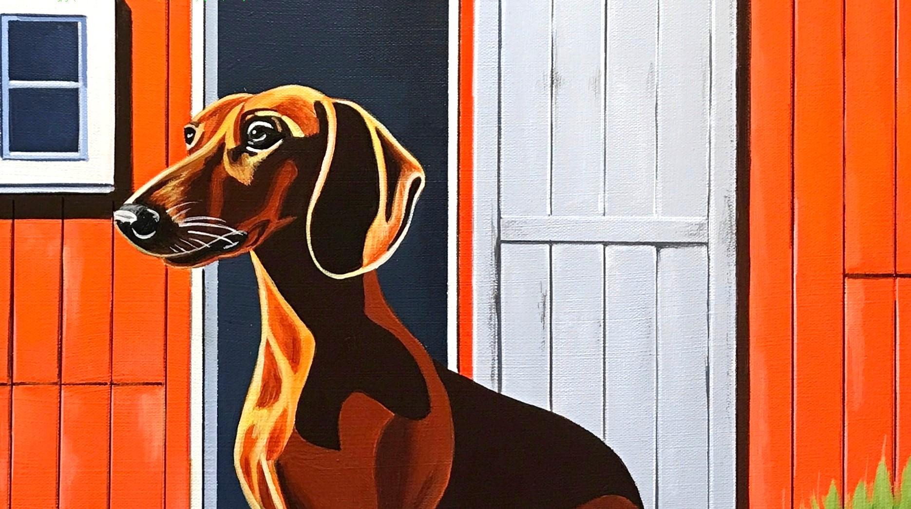 Potenza del bassotto, Pittura originale - Animal Painting Arancia di John Jaster