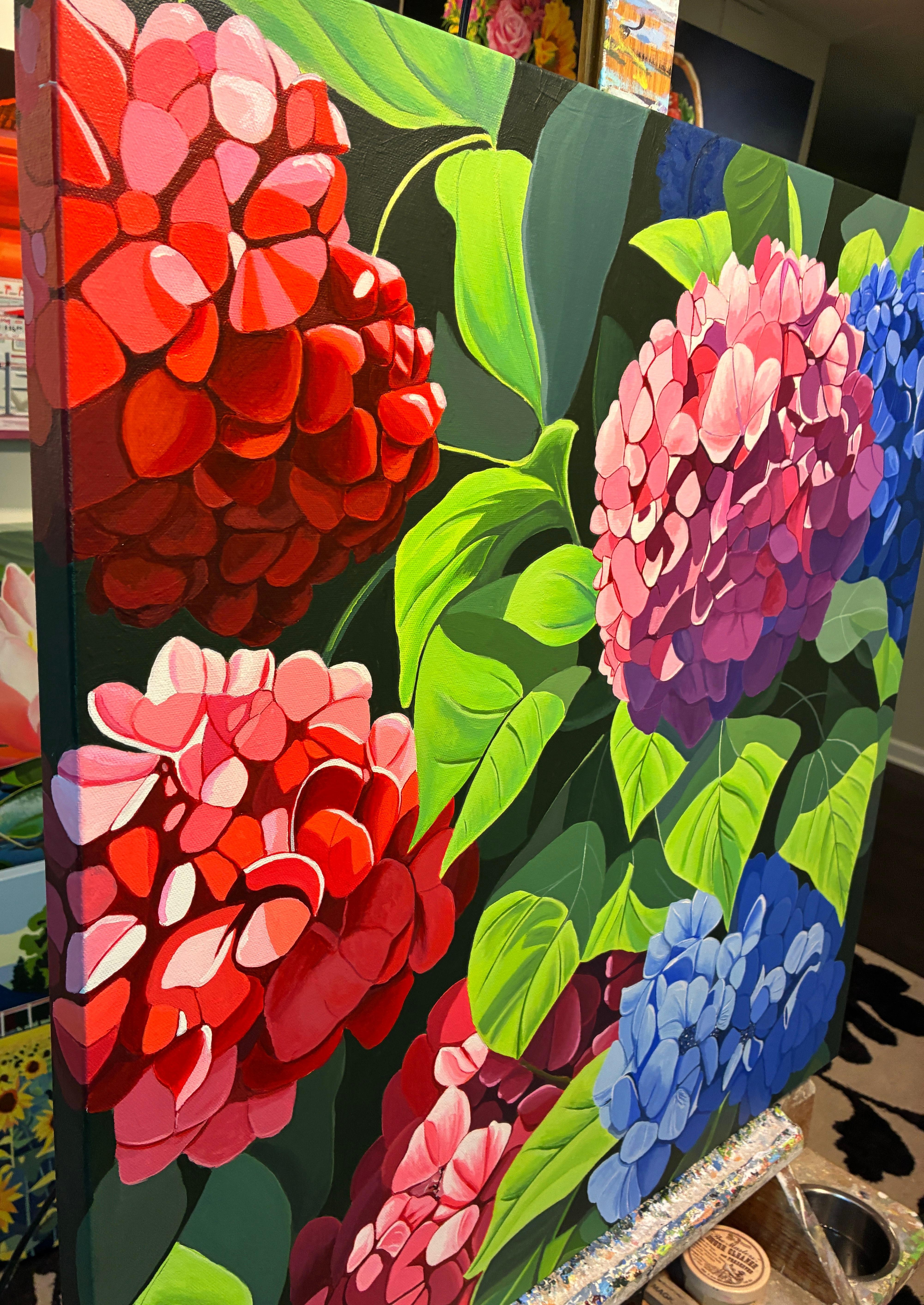 Hydrangeas In Bloom, Original Painting - Realist Art by John Jaster