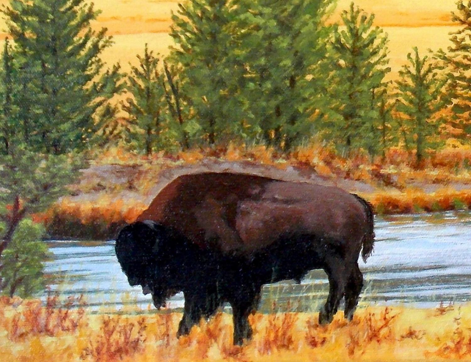 Hacia el silencio, pintura original - Animal Painting Gris de John Jaster