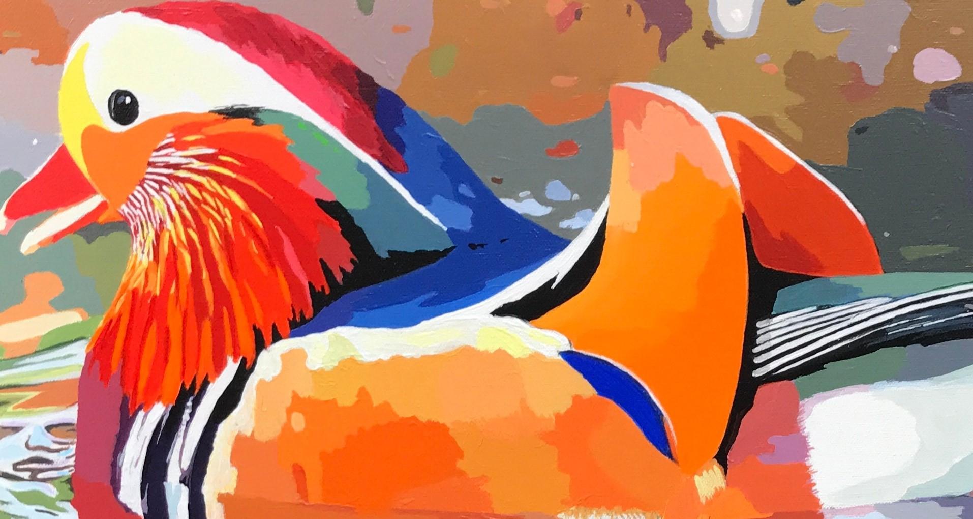 Peinture d'origine Mandarin Glide - Beige Animal Painting par John Jaster