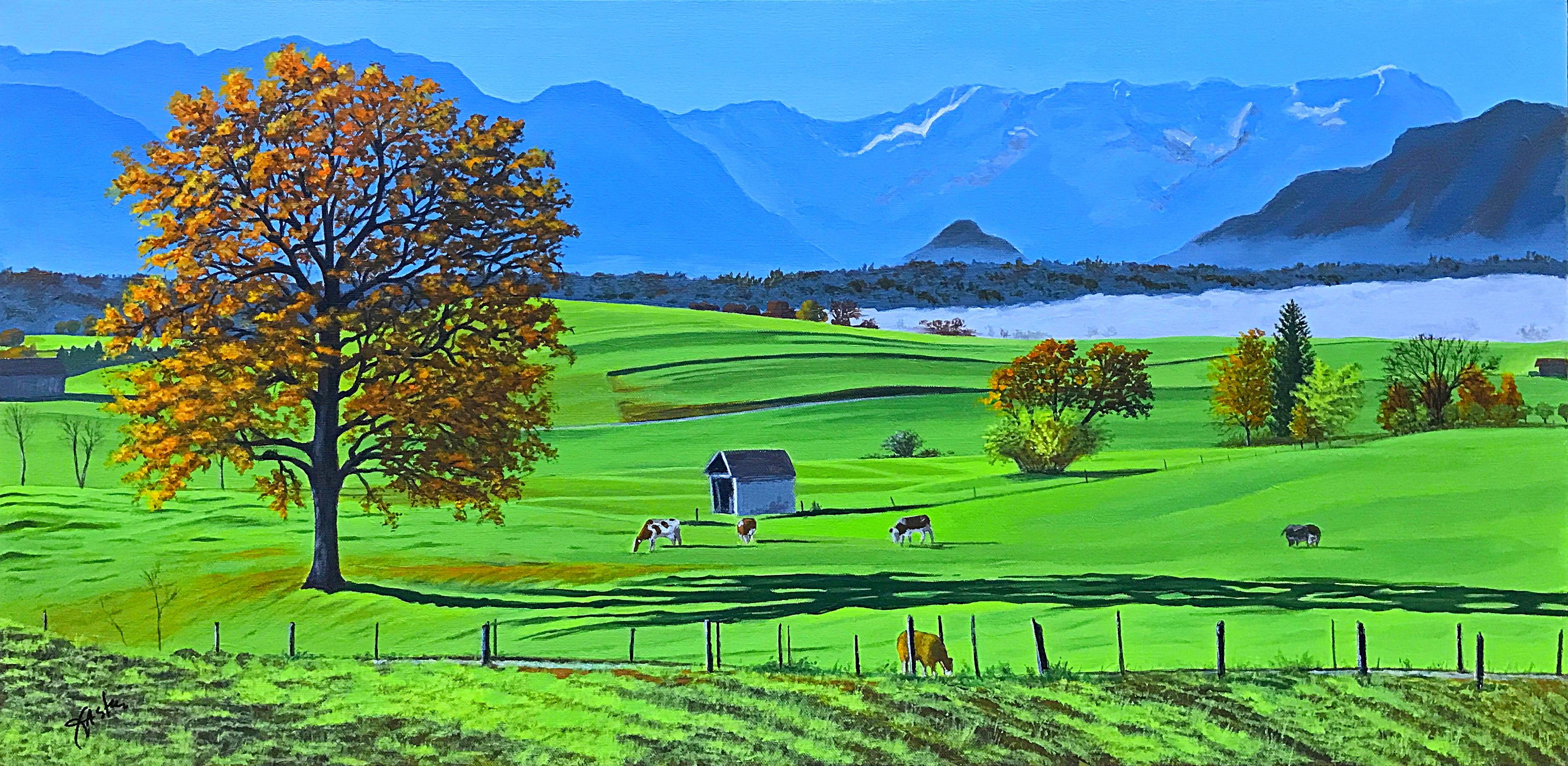 John Jaster Landscape Painting – Mountain Meadows, Originalgemälde