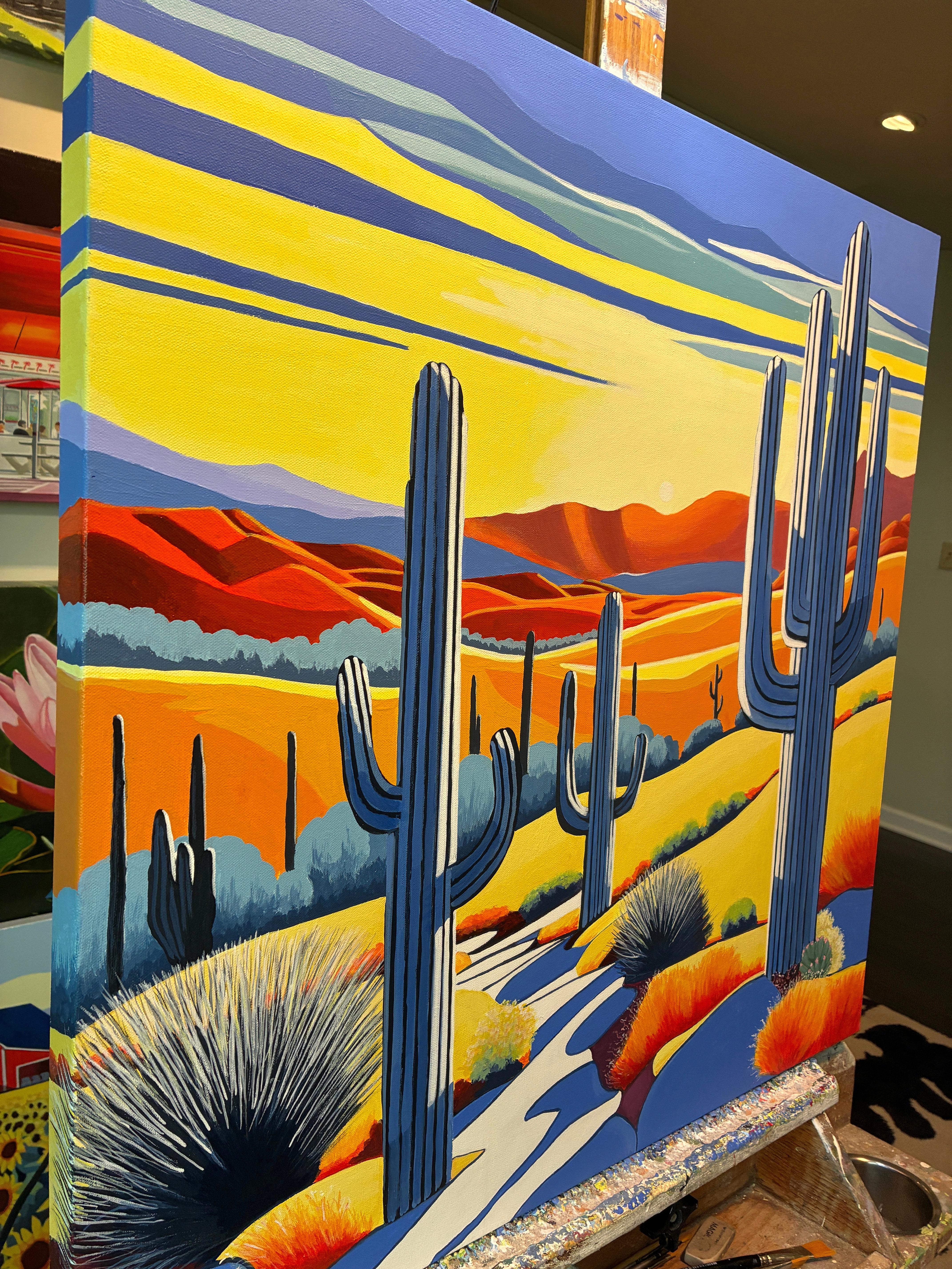 Saguaro Sunrise, peinture originale - Pop Art Art par John Jaster