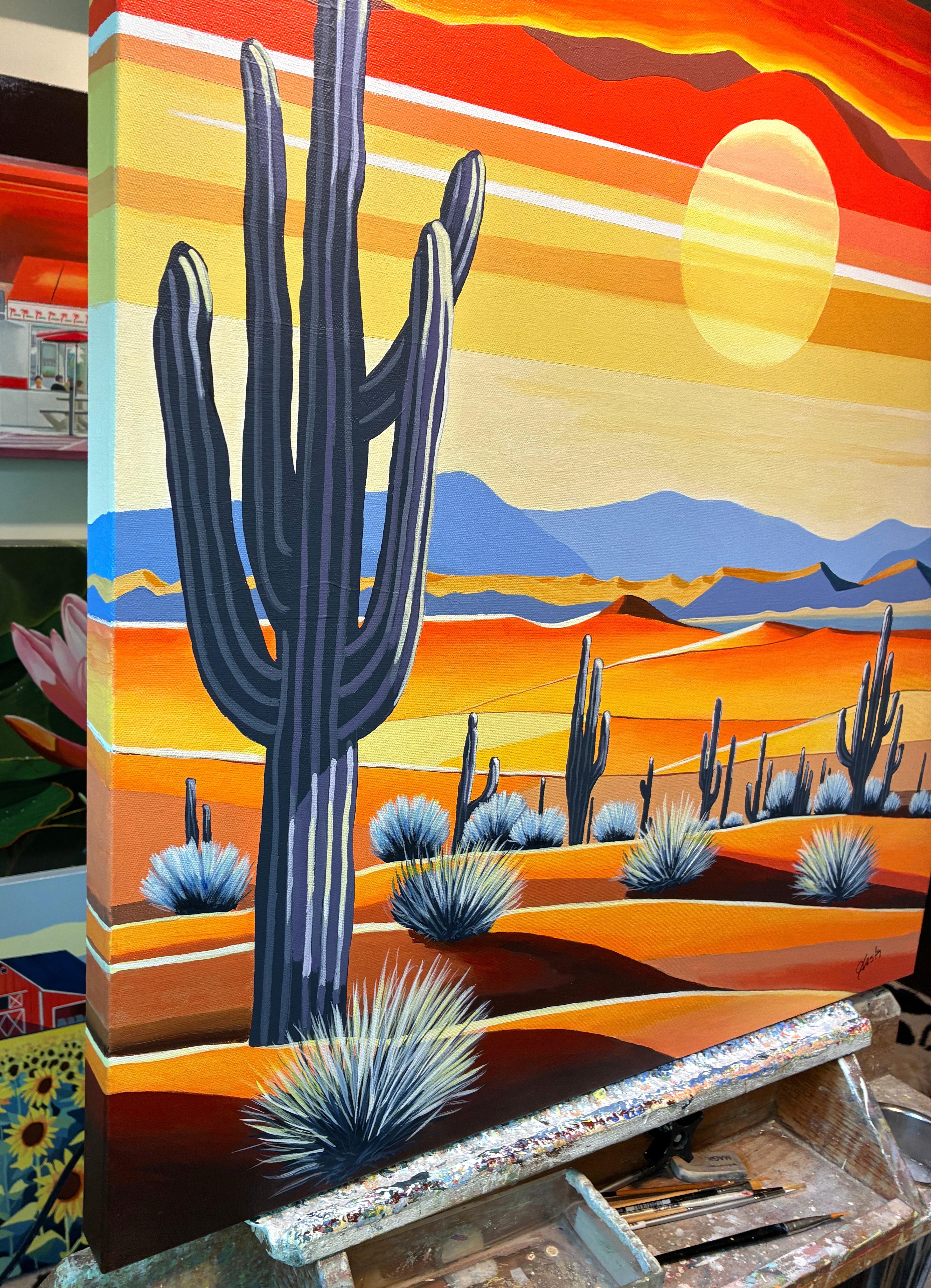 Sonne über der Sonoran-Wüste, Originalgemälde – Painting von John Jaster