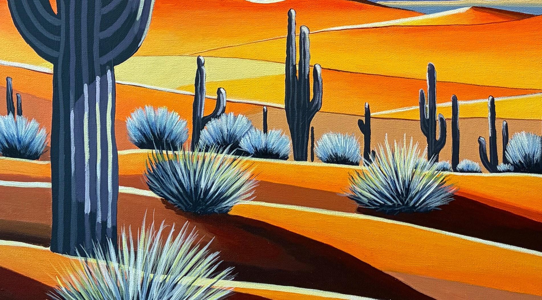 Sonne über der Sonoran-Wüste, Originalgemälde (Orange), Landscape Painting, von John Jaster