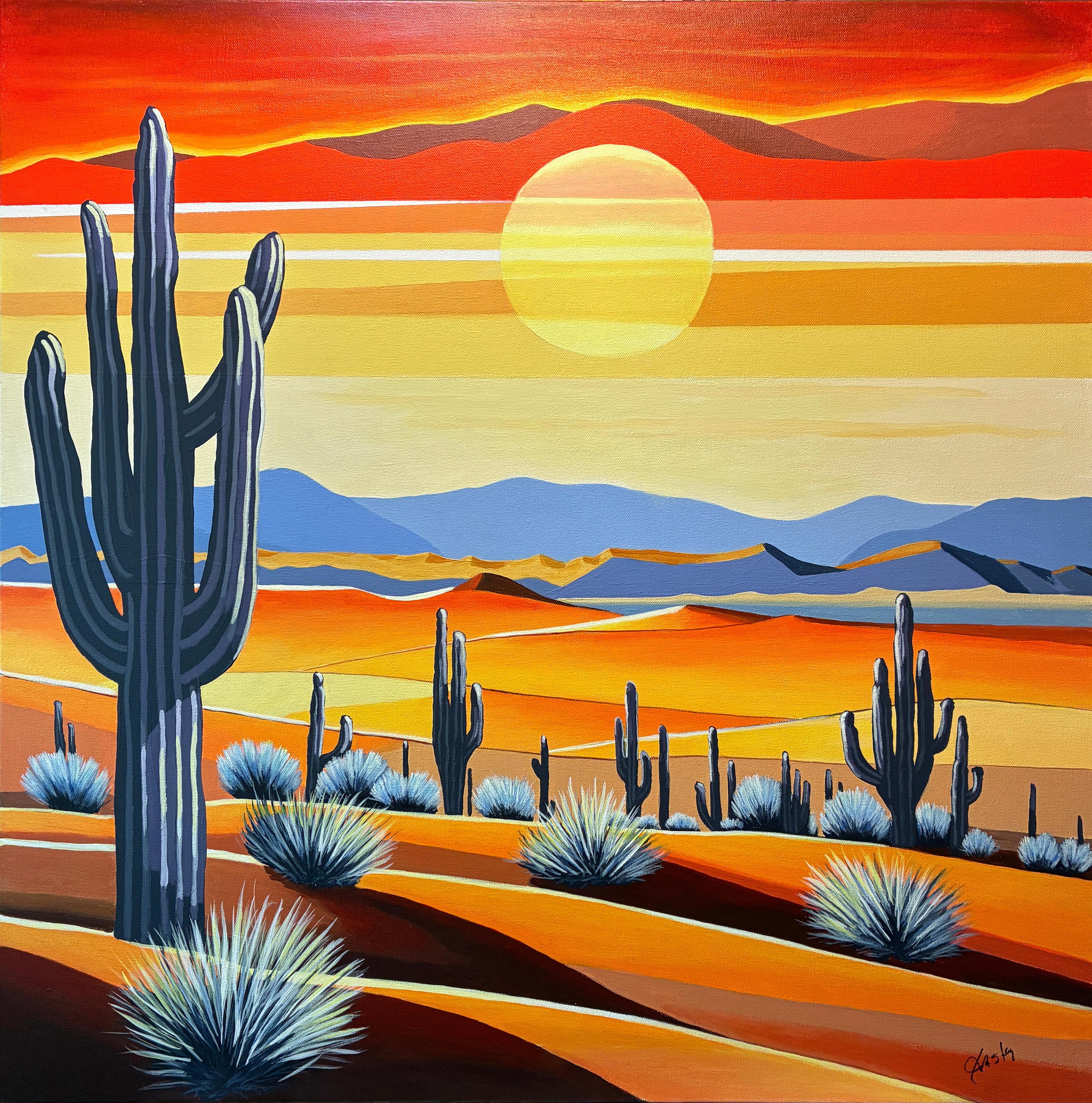 John Jaster Landscape Painting – Sonne über der Sonoran-Wüste, Originalgemälde