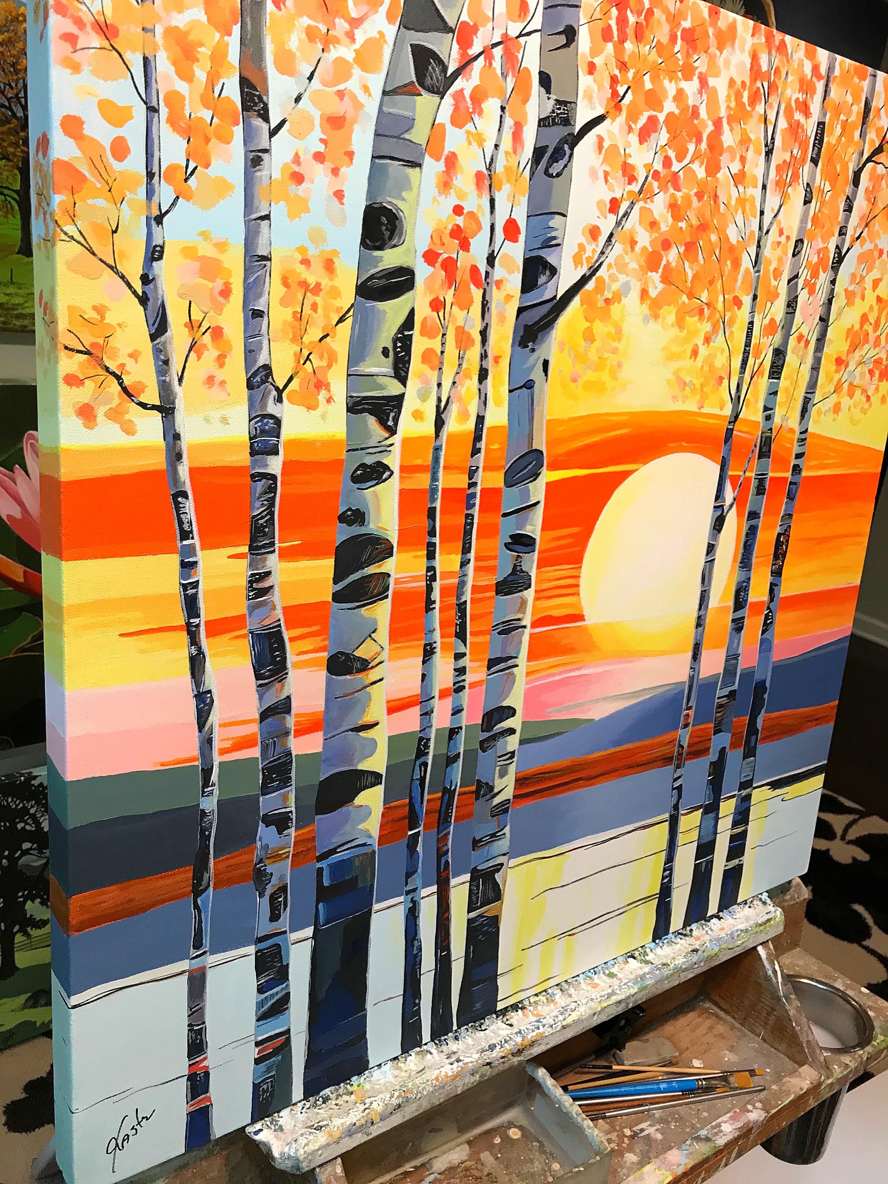 Tramonto tra gli alberi, dipinto originale - Art Pop Art di John Jaster
