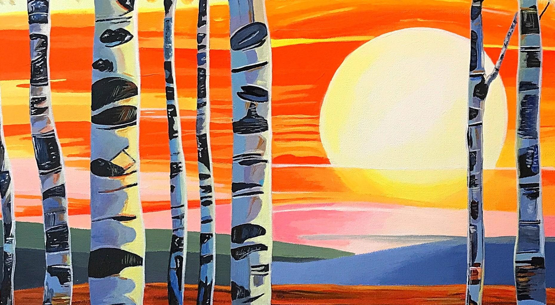 Tramonto tra gli alberi, dipinto originale 1