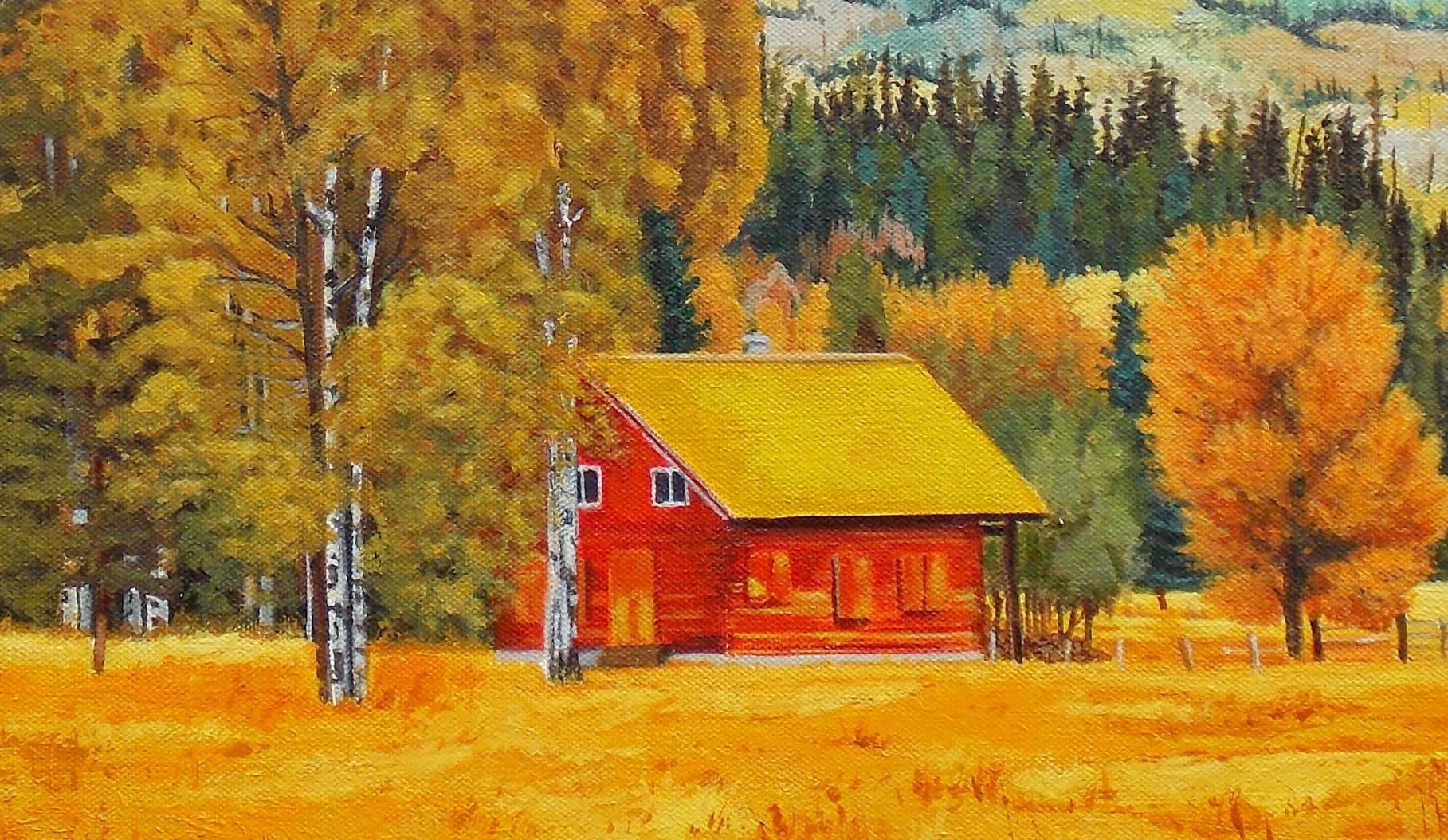 The Red Cabin, Original Painting - American Realist Art by John Jaster