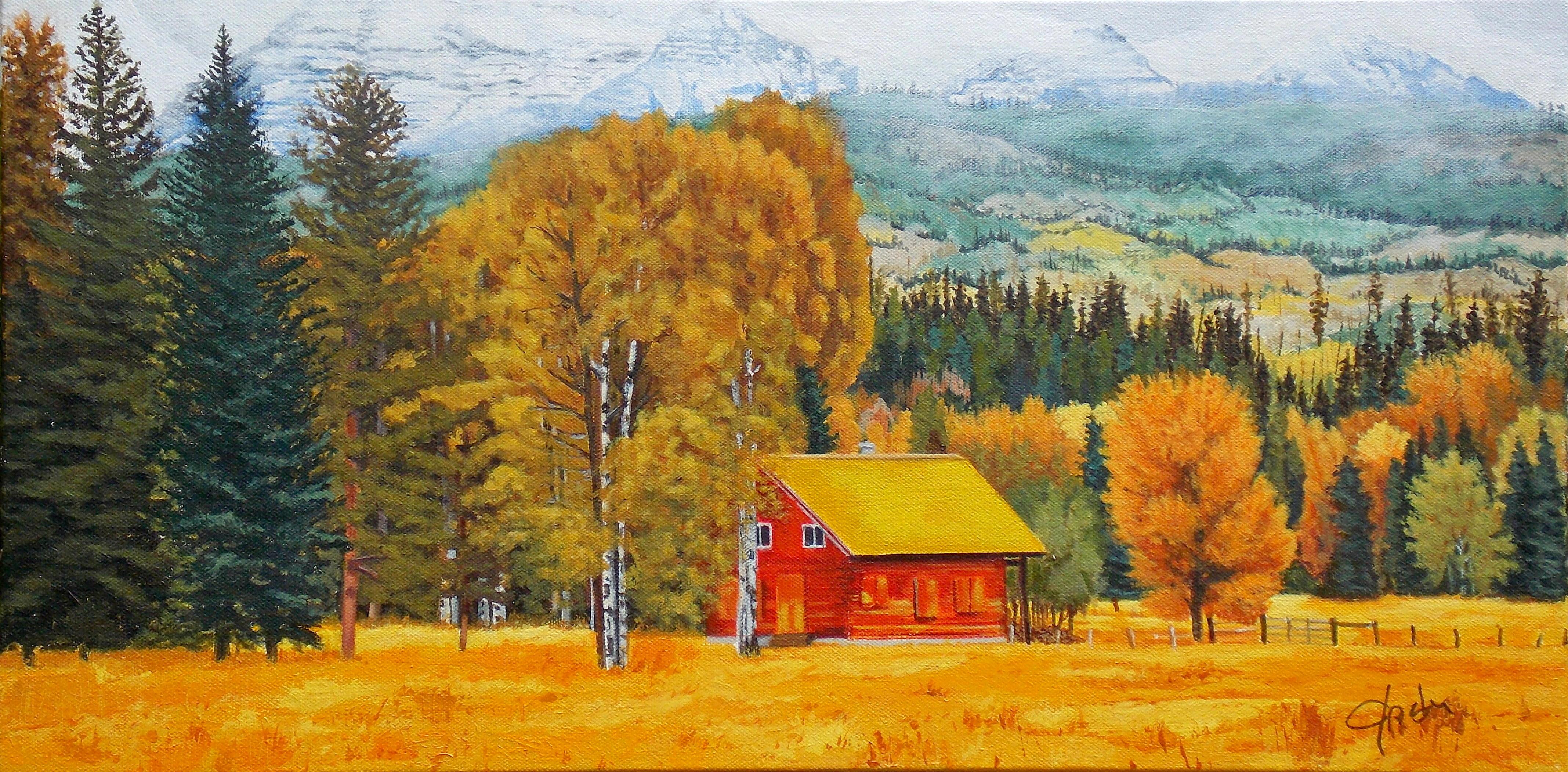 The Red Cabin, Original Painting - Art by John Jaster