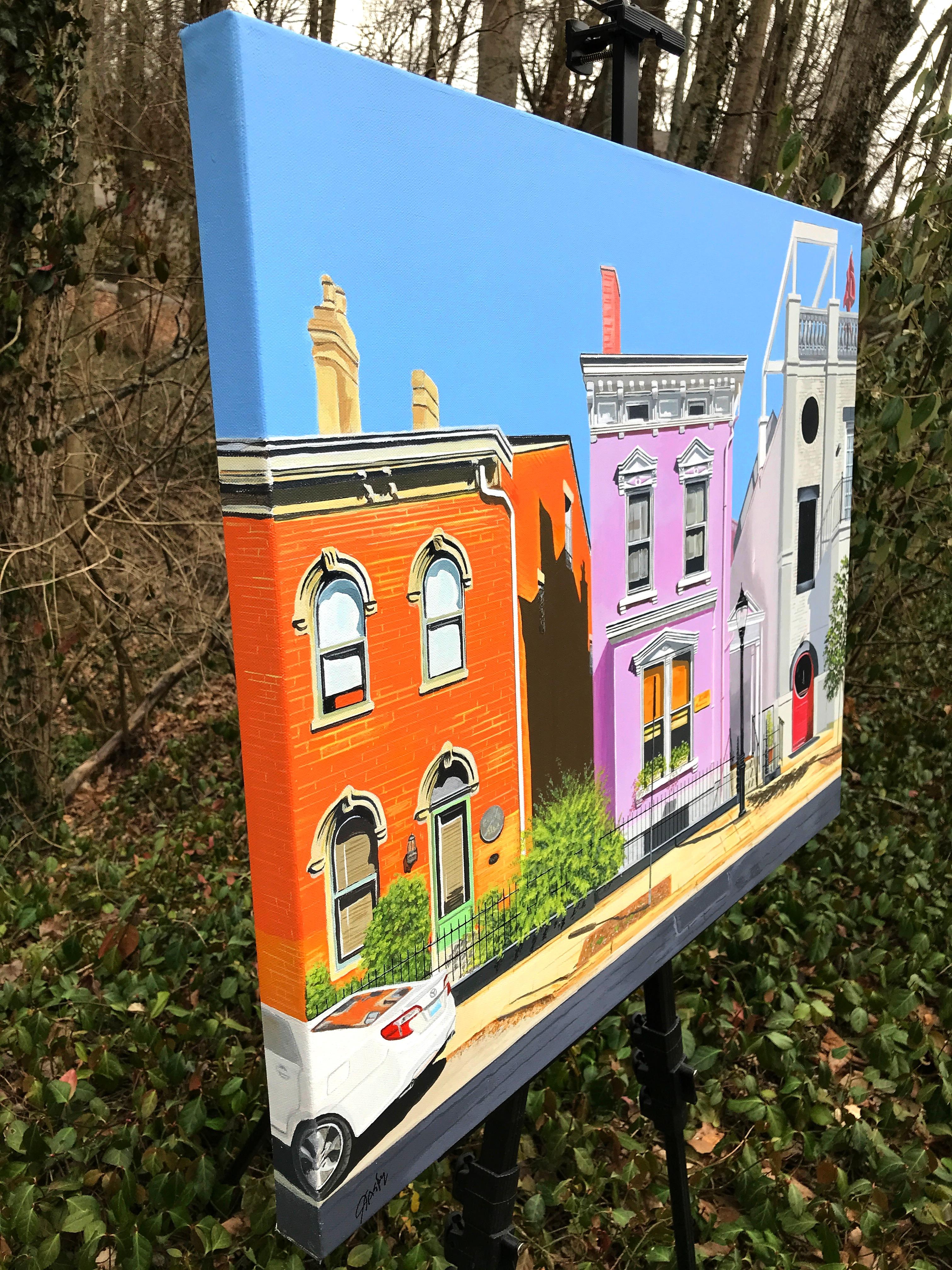 <p>Artist Comments<br>Vibrantly colored buildings line Main Street in Covington, Kentucky. One catches the midday sun, turning its bricks into a warm hue. Another stands out in a dazzling violet with elegant Victorian windows, while the third