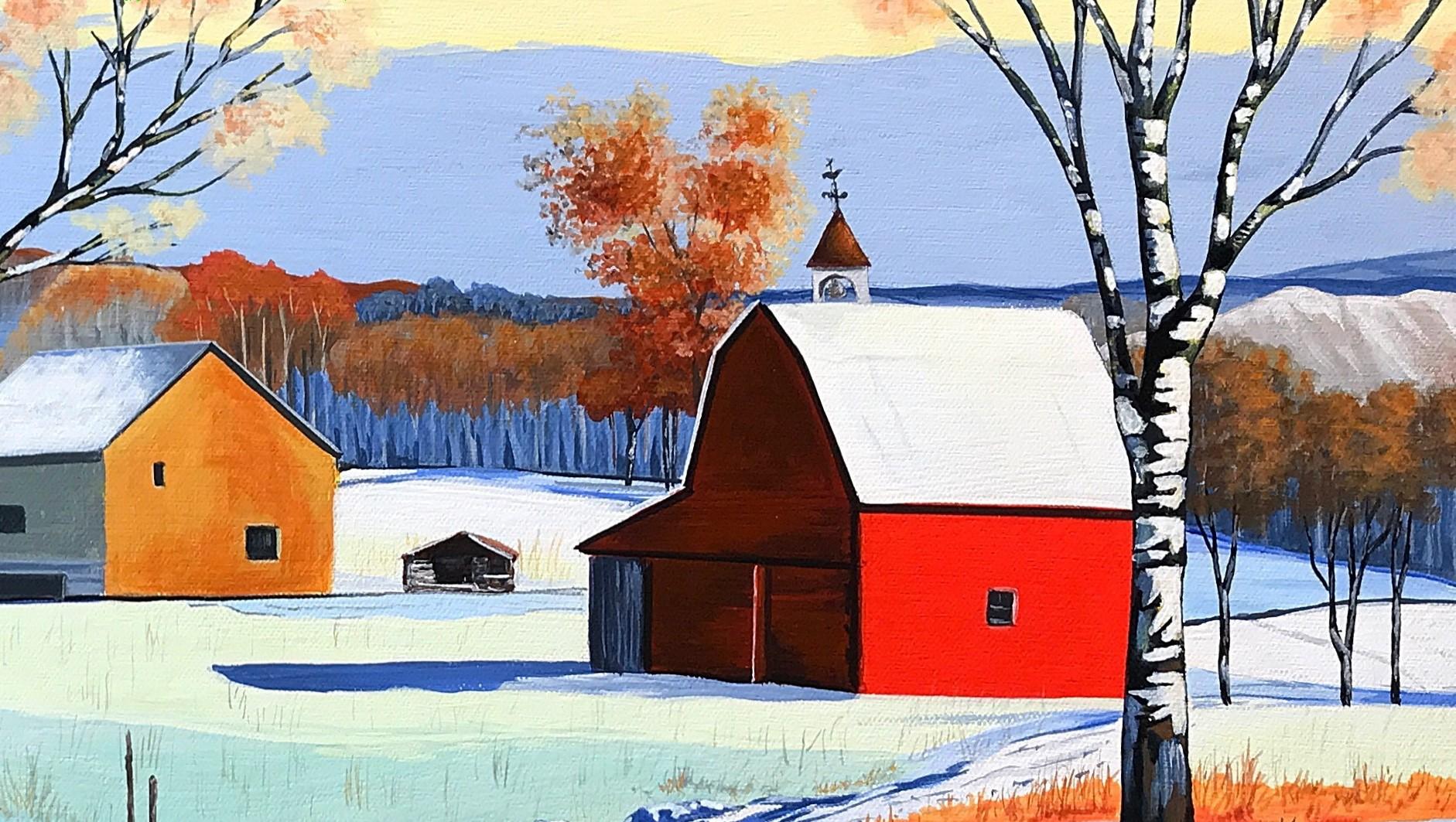 Under a Pale Winter Sun, Original Painting For Sale 1