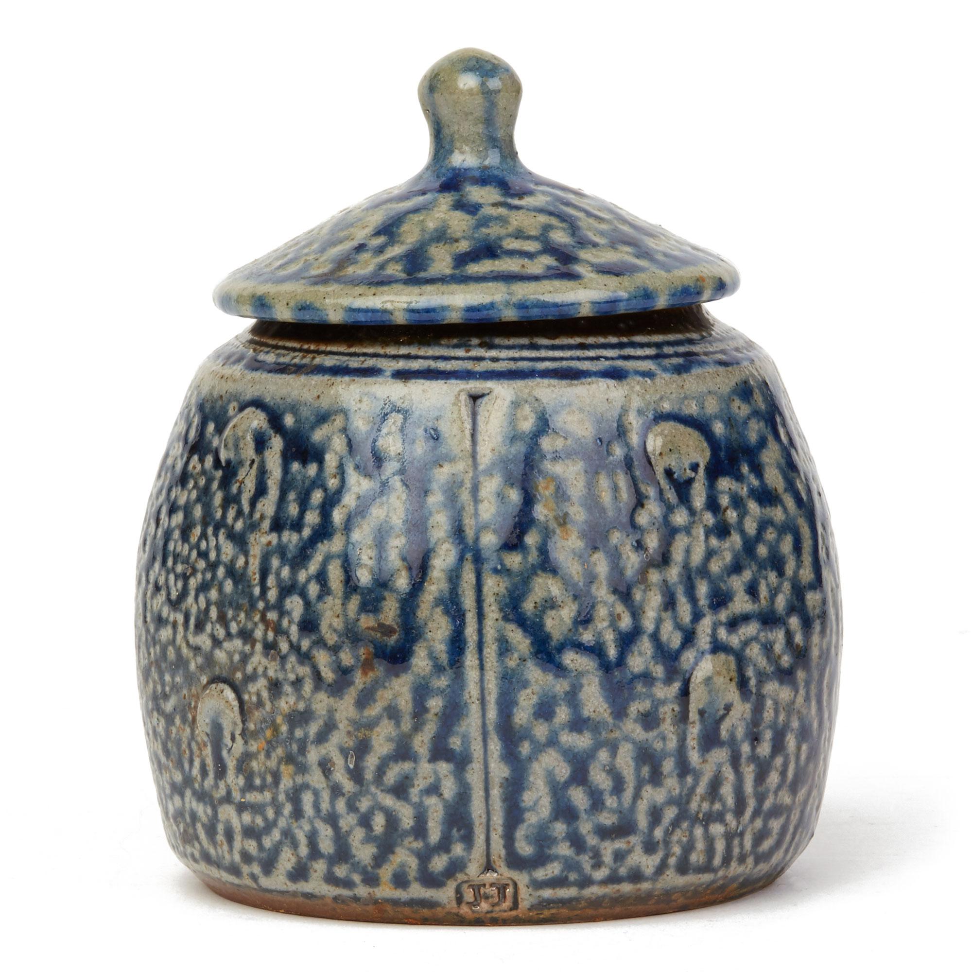 Hand-Crafted John Jelfs Studio Pottery Blue Salt Glazed Lidded Jar