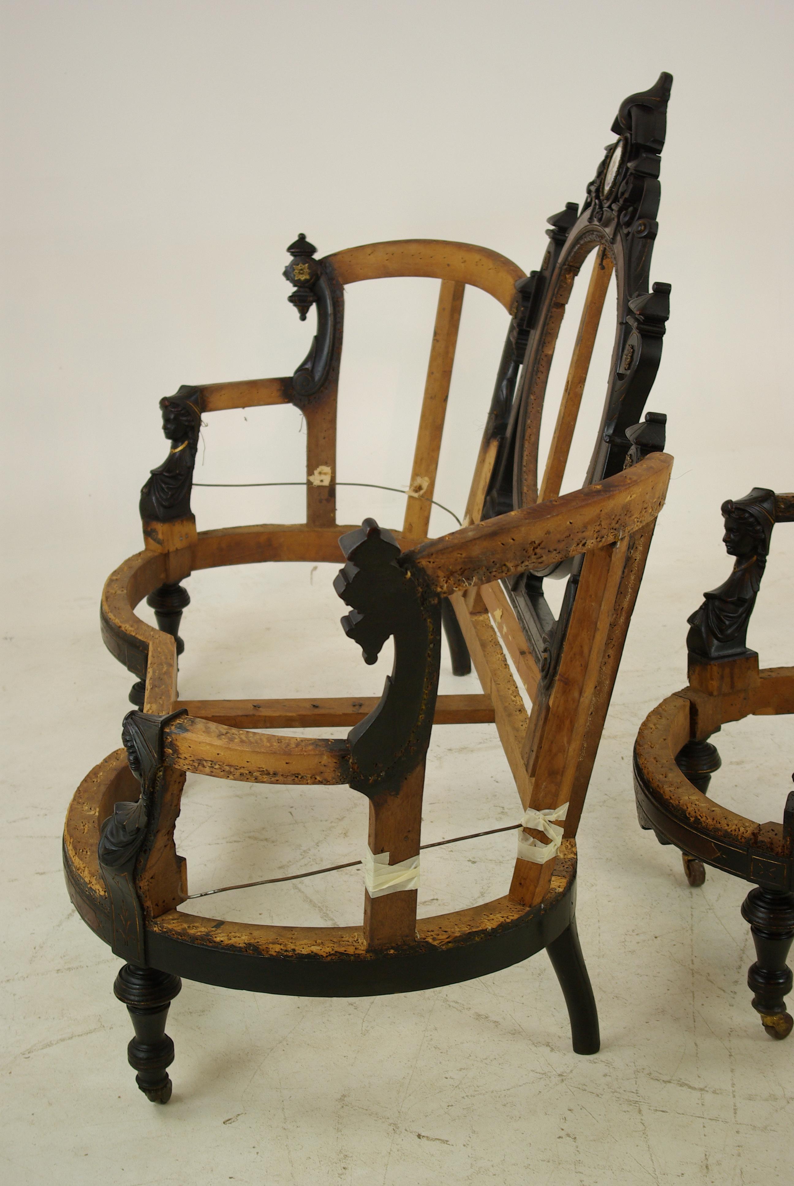 Wood John Jelliff, Ebonized Parlor Set, Victorian, Revival Parlor Set, 1800s
