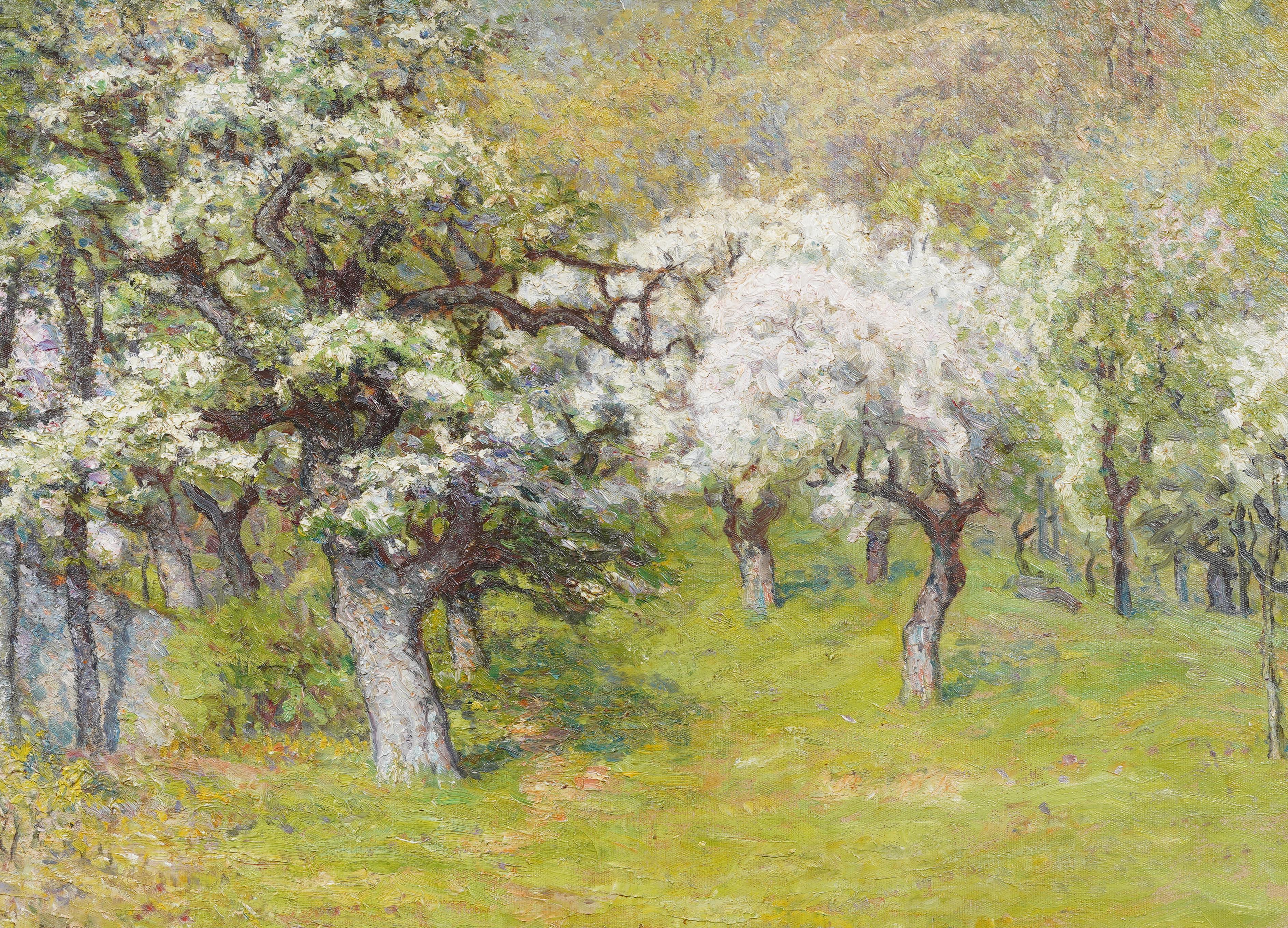 Antique American Impressionist Large Spring Blossom Landscape Framed Painting For Sale 3