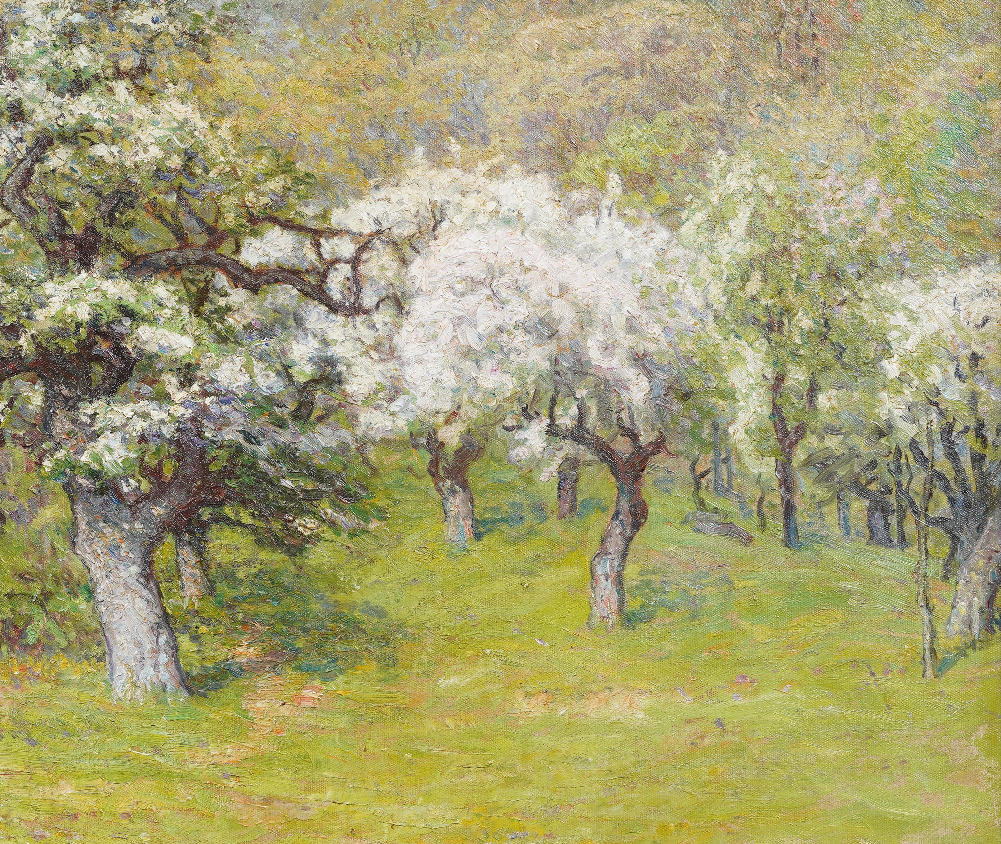 Antique American Impressionist Large Spring Blossom Landscape Framed Painting For Sale 4