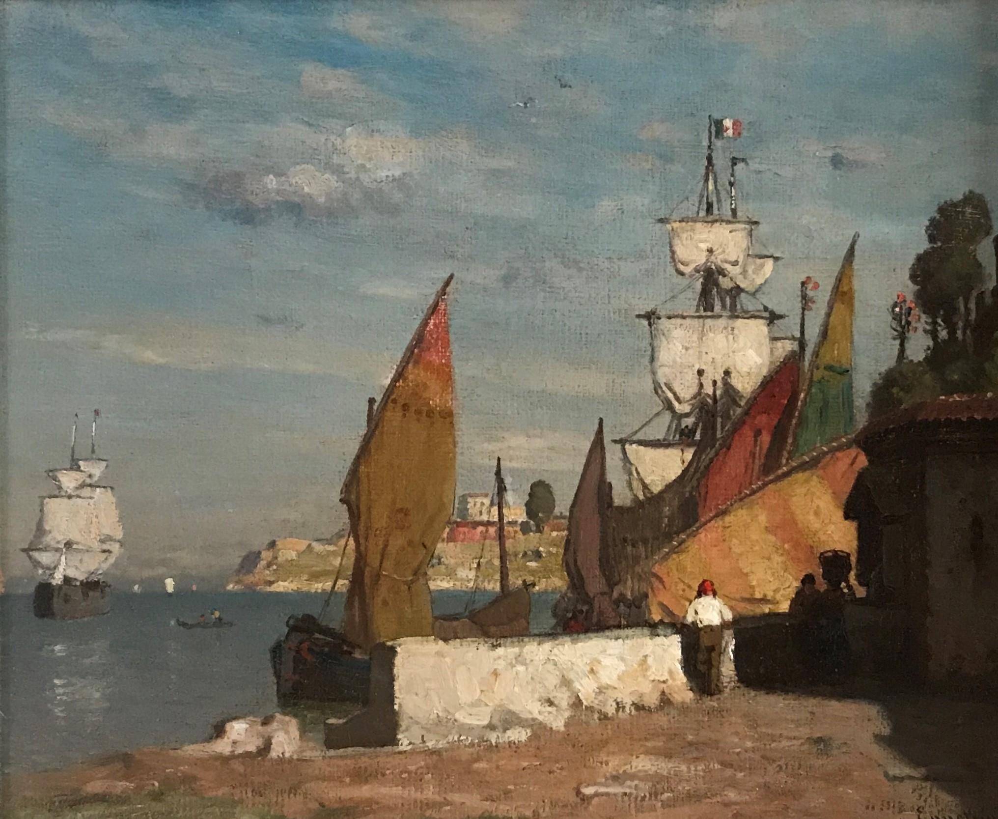 {Italian Harbor Scene} - Painting by John Joseph Enneking