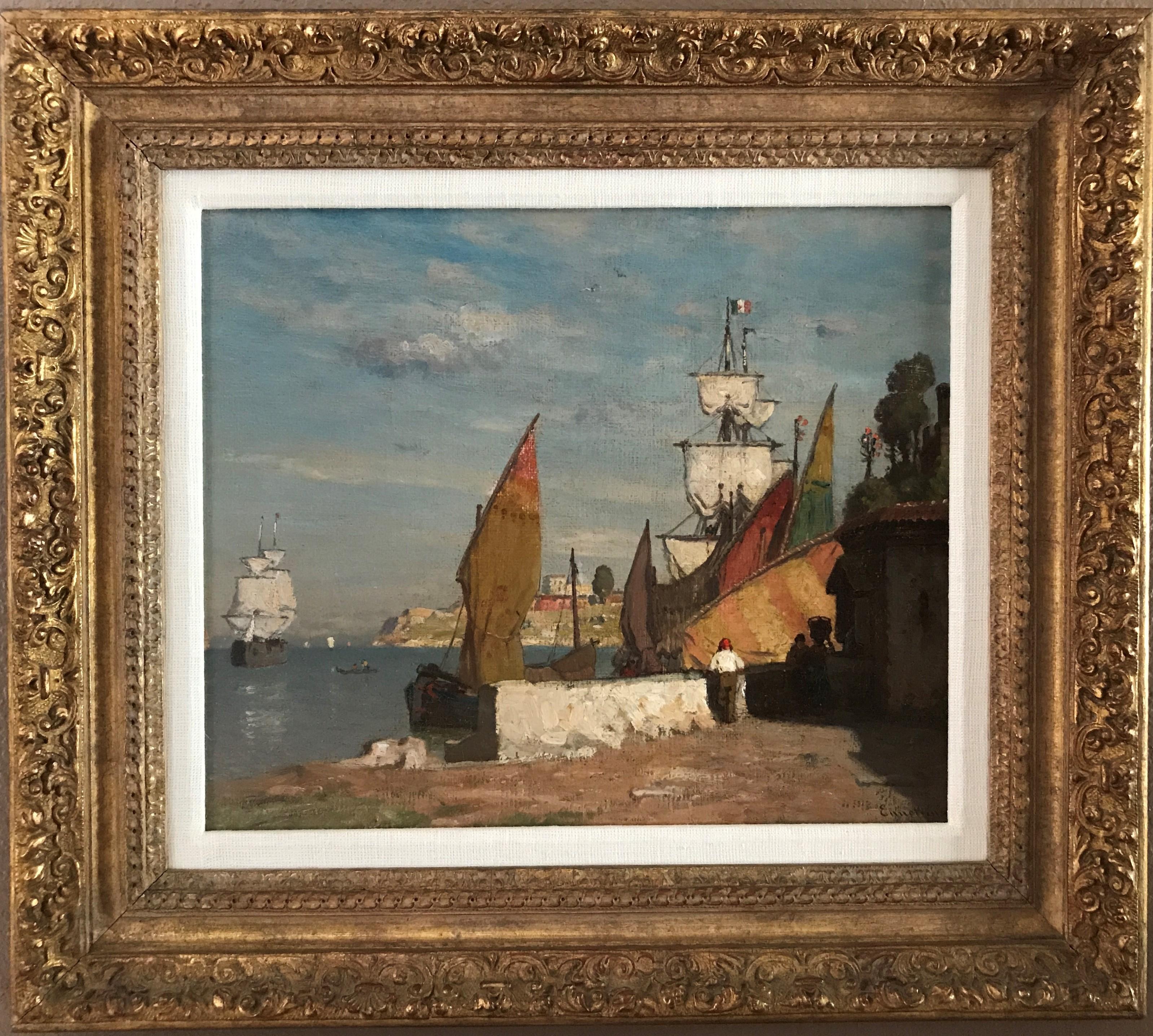 John Joseph Enneking Landscape Painting - {Italian Harbor Scene}