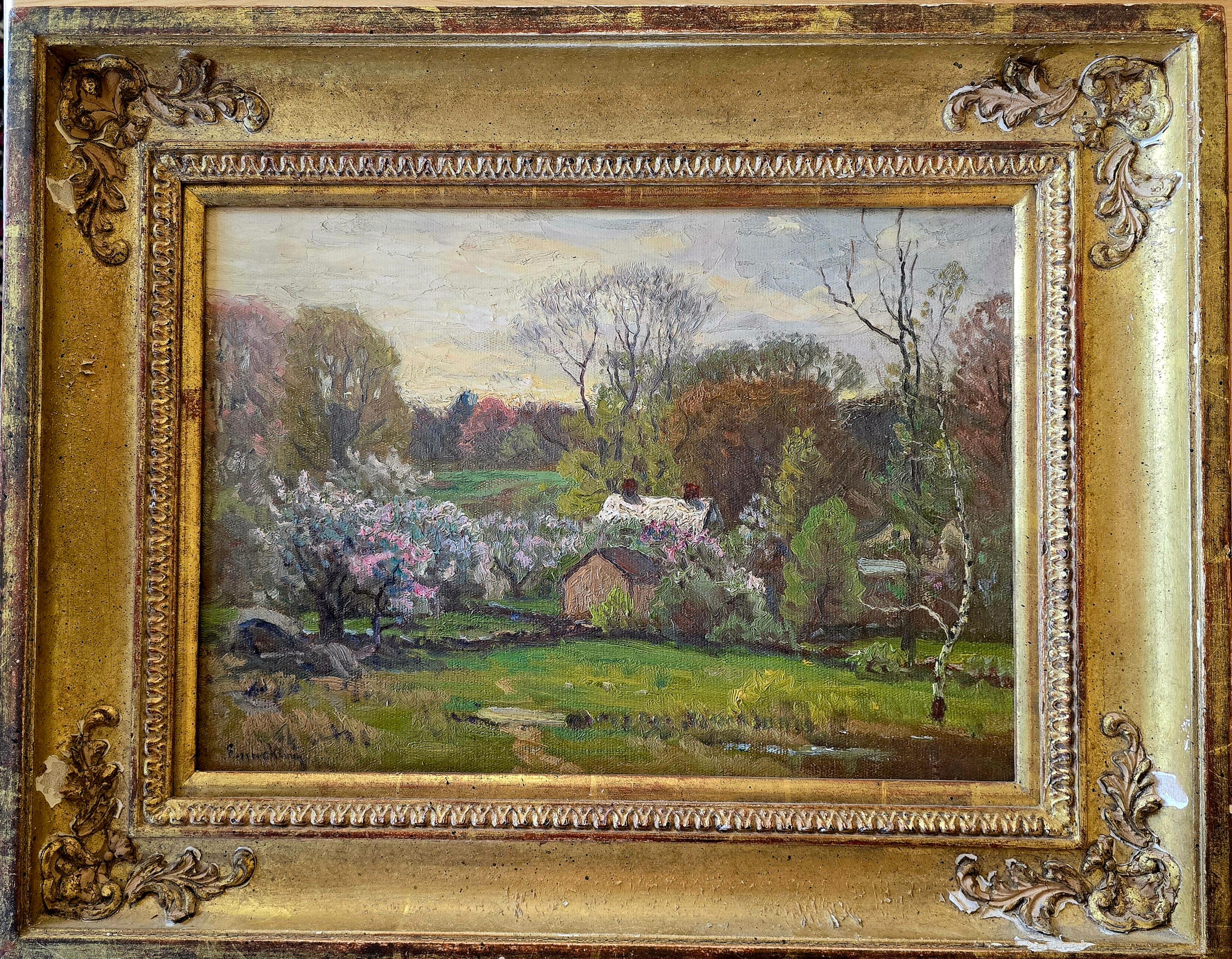Spring at the Summer House in Hyde Park - Painting by John Joseph Enneking