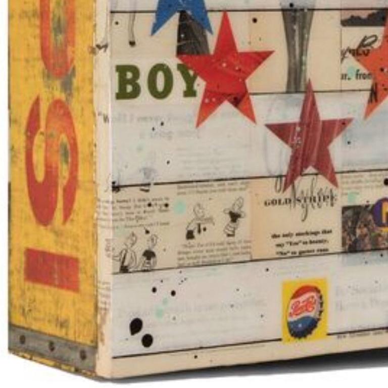 America's First, Pop Art Collage & Painting on Vintage Soda Crate For Sale 2