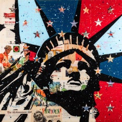 The All-American Girl / Red and Blue Statue of Liberty Collage, Mixed Media