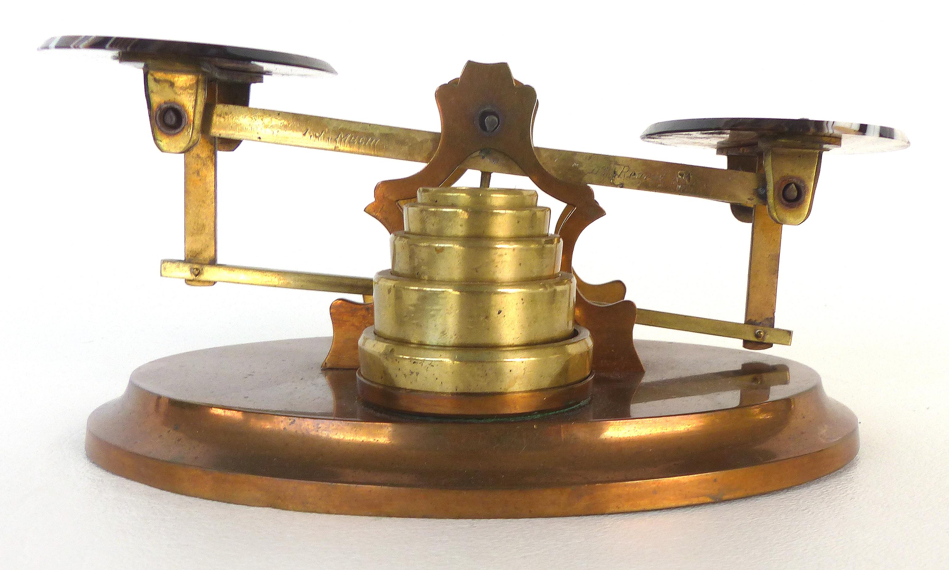 John Joseph Mechi Brass and Agate Scales and Weights, London In Good Condition In Miami, FL