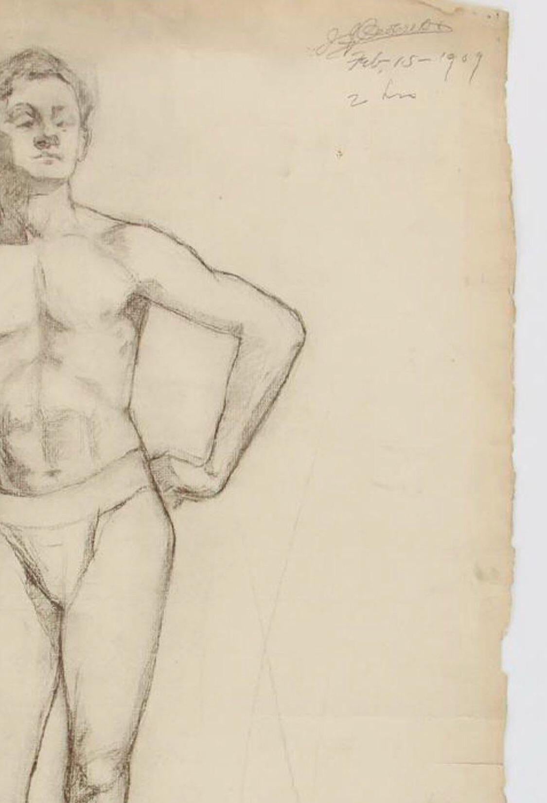 Owens, John Joseph (American/West Virginia 1887-1931), Model Portrait Study, signed and dated 1909, charcoal on laid paper and pen and ink. Provenance: artist's estate 

Dimensions (approx) 17” × 1